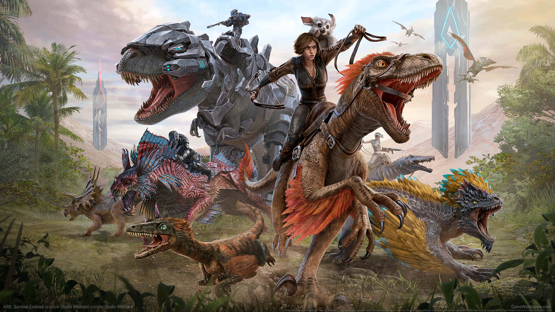 Ark Survival 4K, warrior, roaring raptor, Full HD Desktop Wallpaper