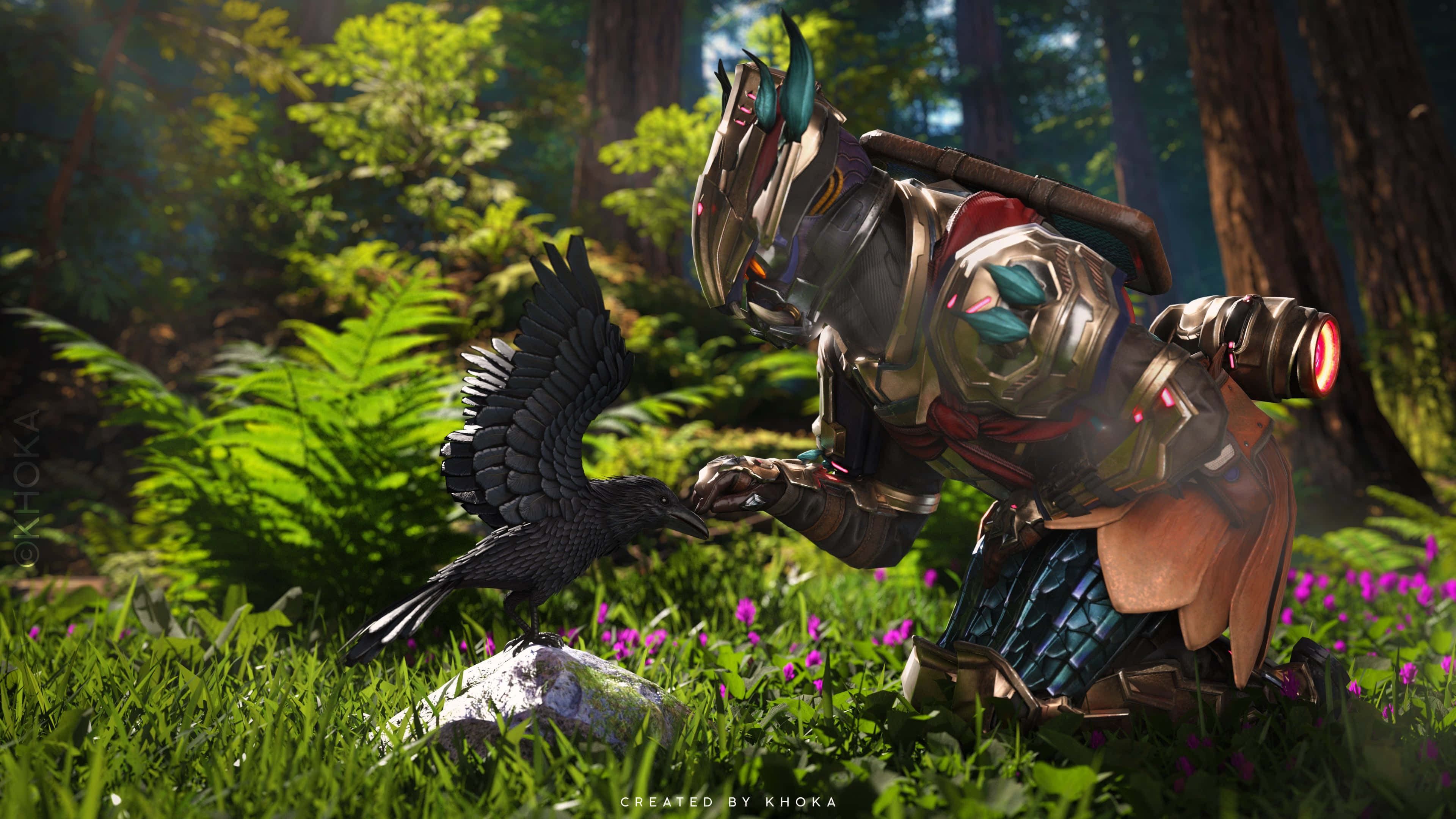 Ark Survival 4K, futuristic armored warrior, sunlit forest, 4K Desktop Wallpaper