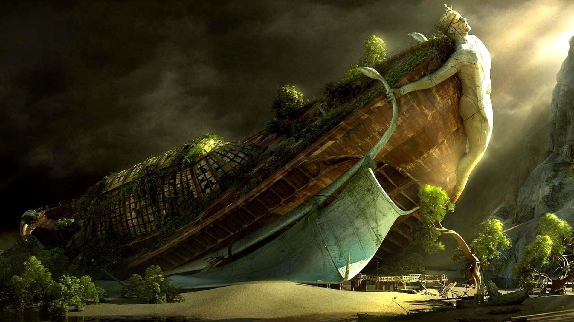 Ark Survival 4K, shipwreck, giant statue, Full HD Desktop Wallpaper