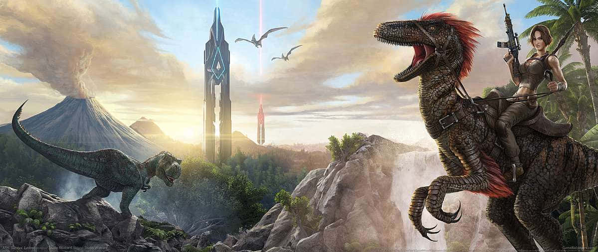 Ark Survival 4K, raptor, volcanic landscape, SD Desktop Wallpaper