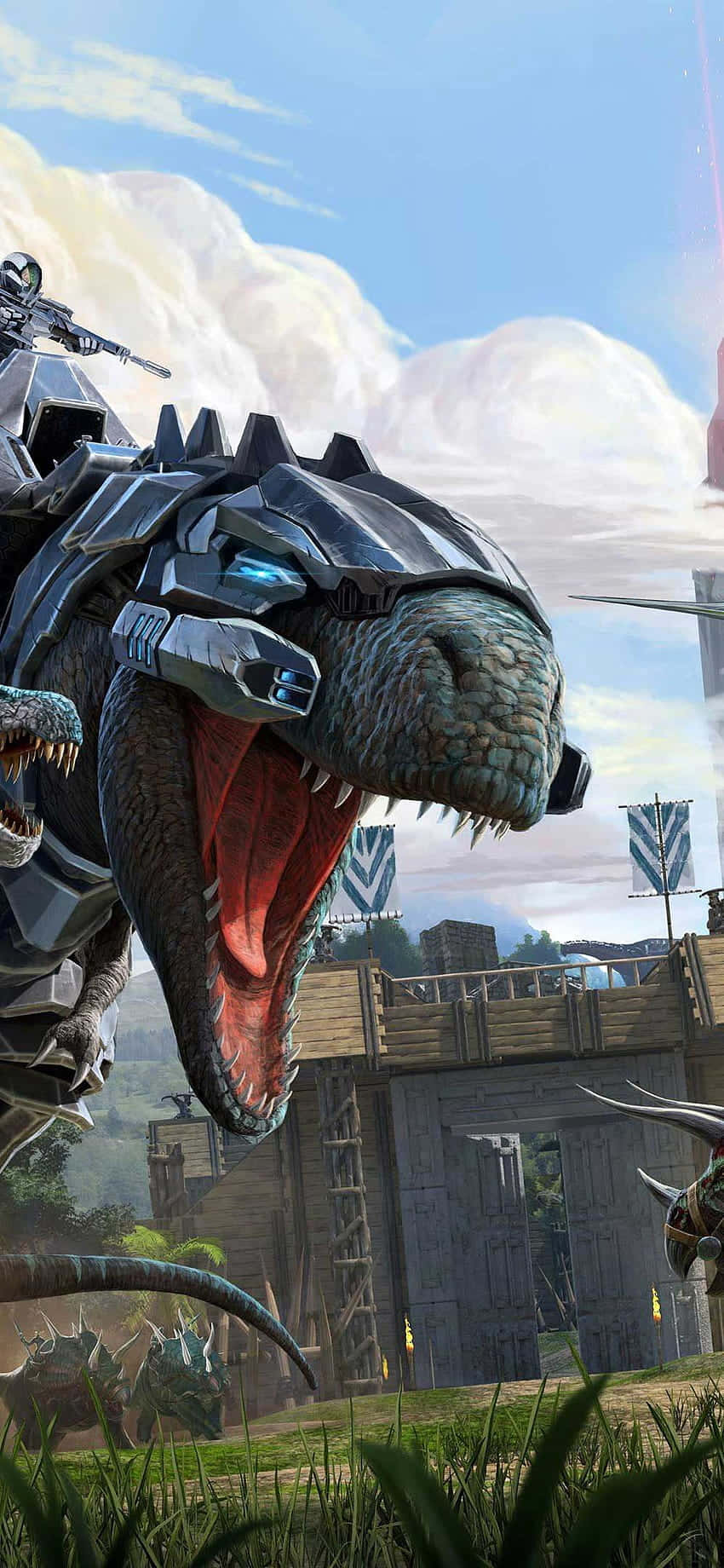 Ark Survival 4K, mechanical dinosaur, fantasy battlefield, HD Phone Wallpaper