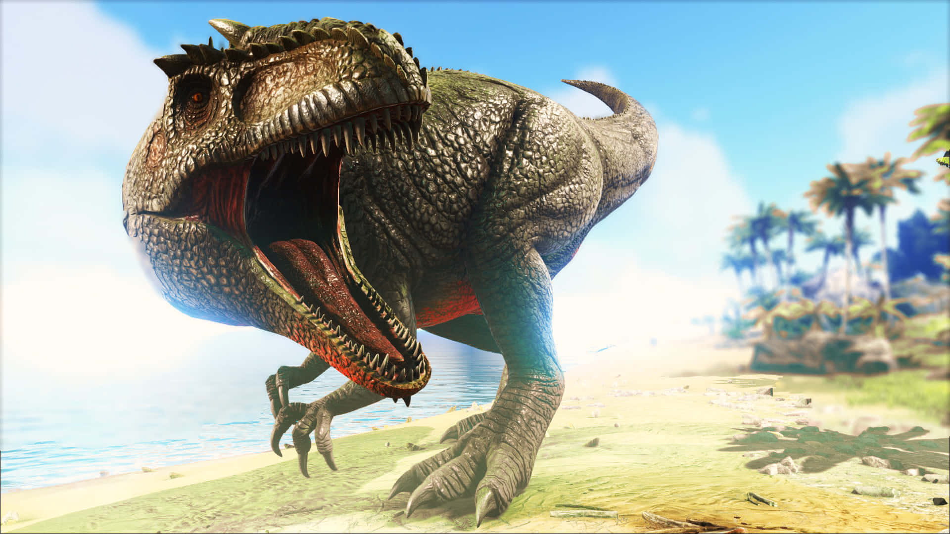 Ark Survival 4K, roaring dragon, sunlit beach, Full HD Desktop Wallpaper