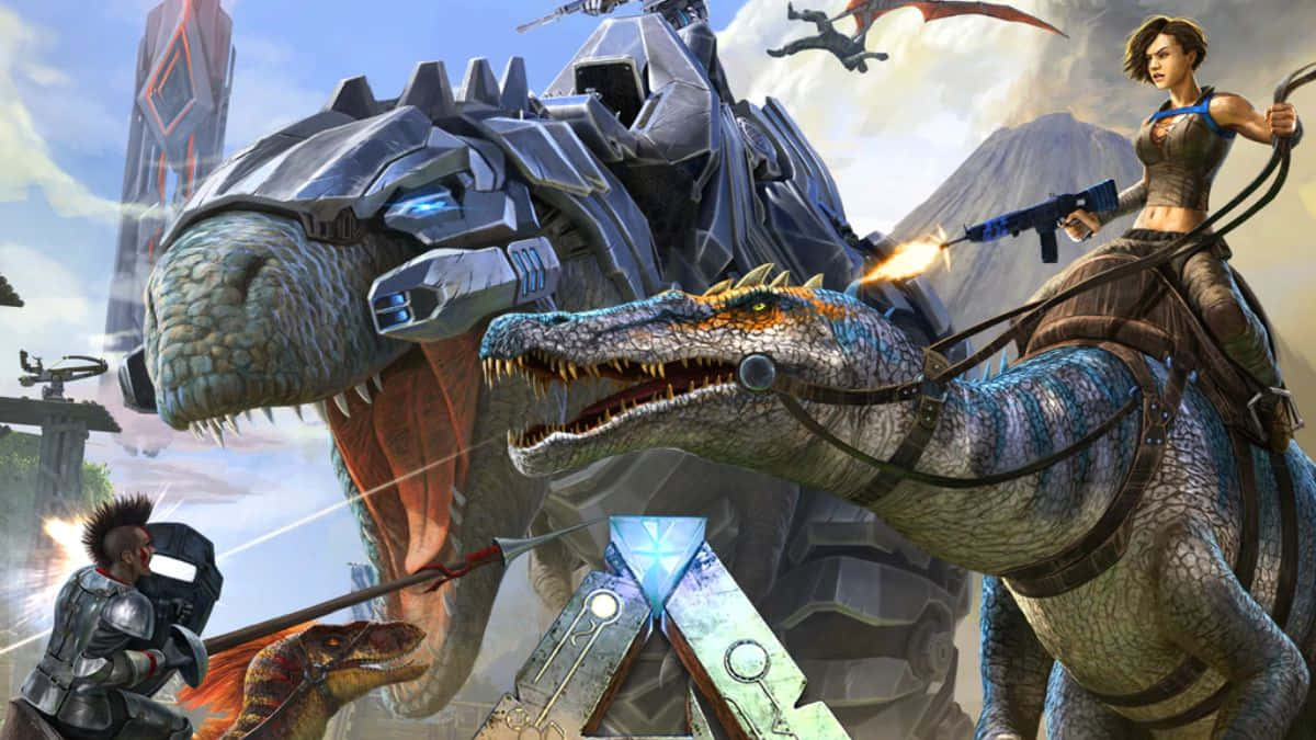 Ark Survival 4K, mechanical dinosaur, futuristic battle scene, SD Desktop Wallpaper
