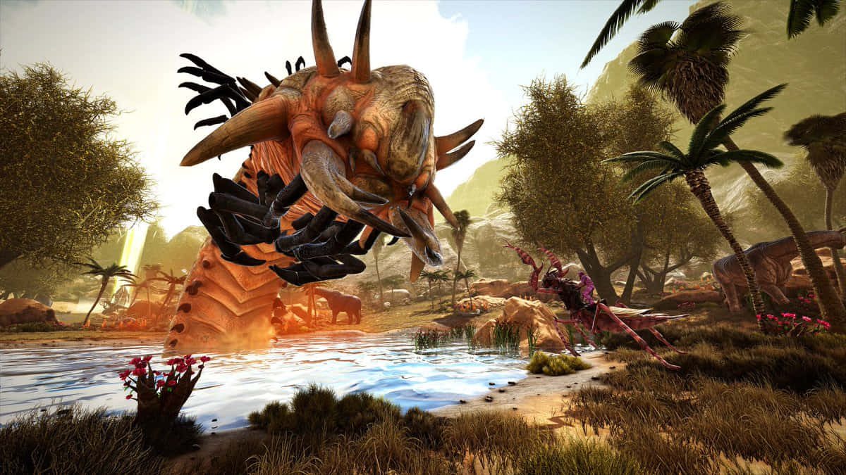 Ark Survival 4K, giant horned creature, lush jungle, SD Desktop Wallpaper