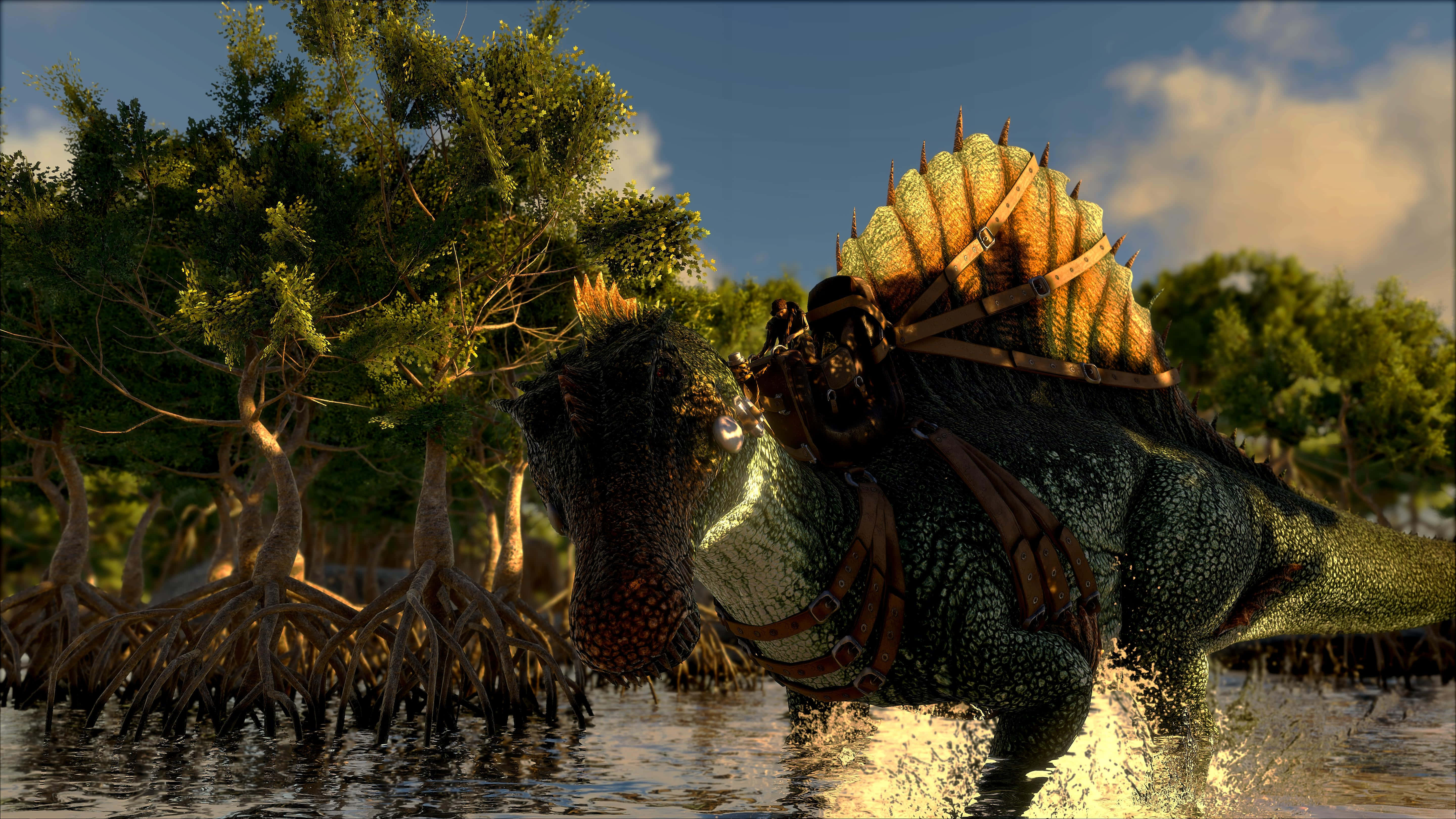 Ark Survival 4K, spiky green dinosaur, mangrove trees, 5K Desktop Wallpaper