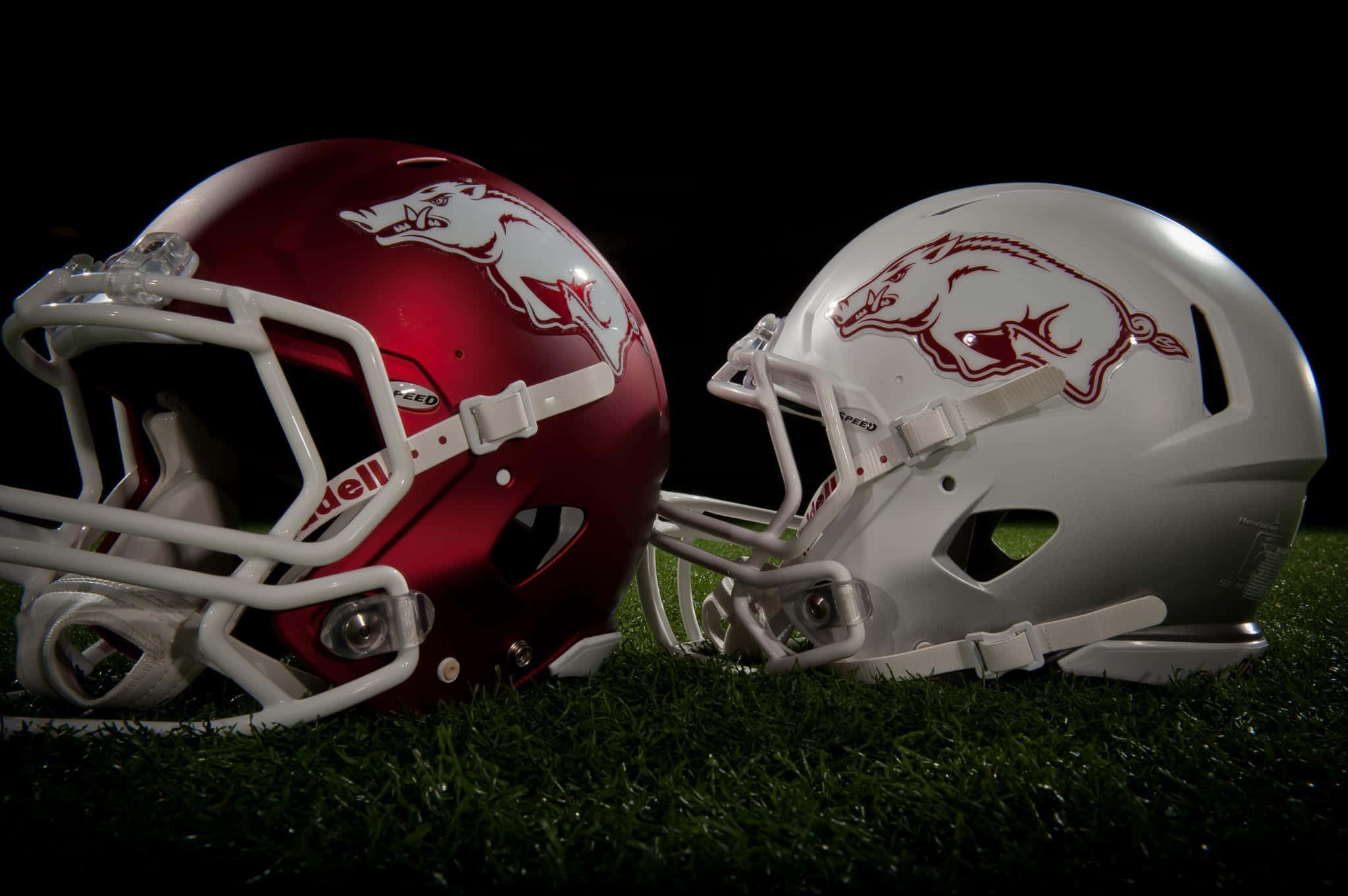Arkansas Razorbacks, red and white, green turf, Full HD Desktop Wallpaper
