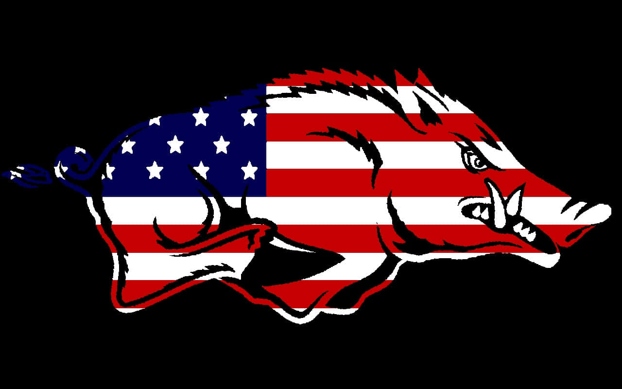 Arkansas Razorbacks, American flag pattern, black background, HD Desktop Wallpaper
