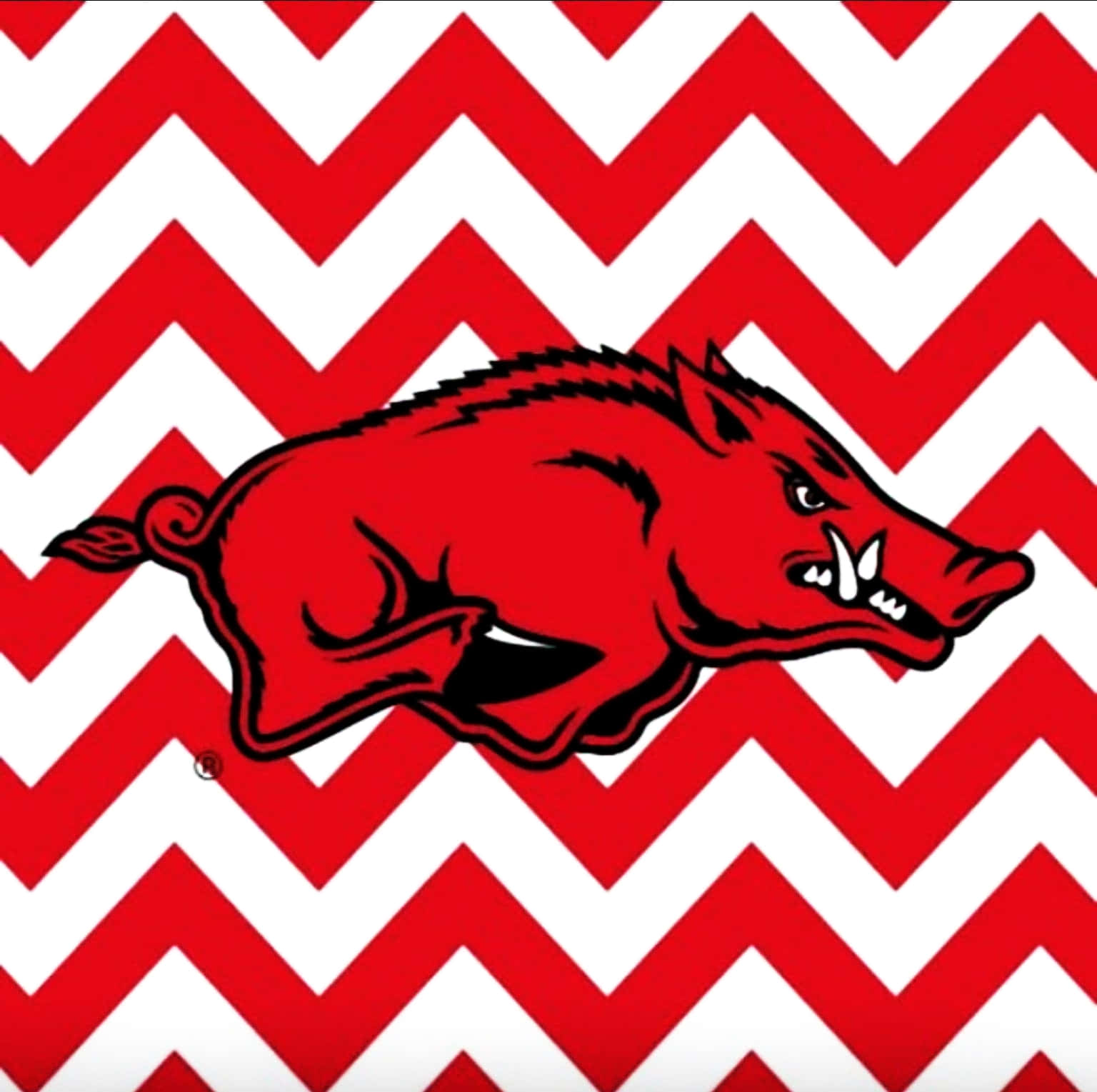 Arkansas Razorbacks, red charging razorback mascot, vibrant red and white zigzag patterned background, HD Desktop Wallpaper