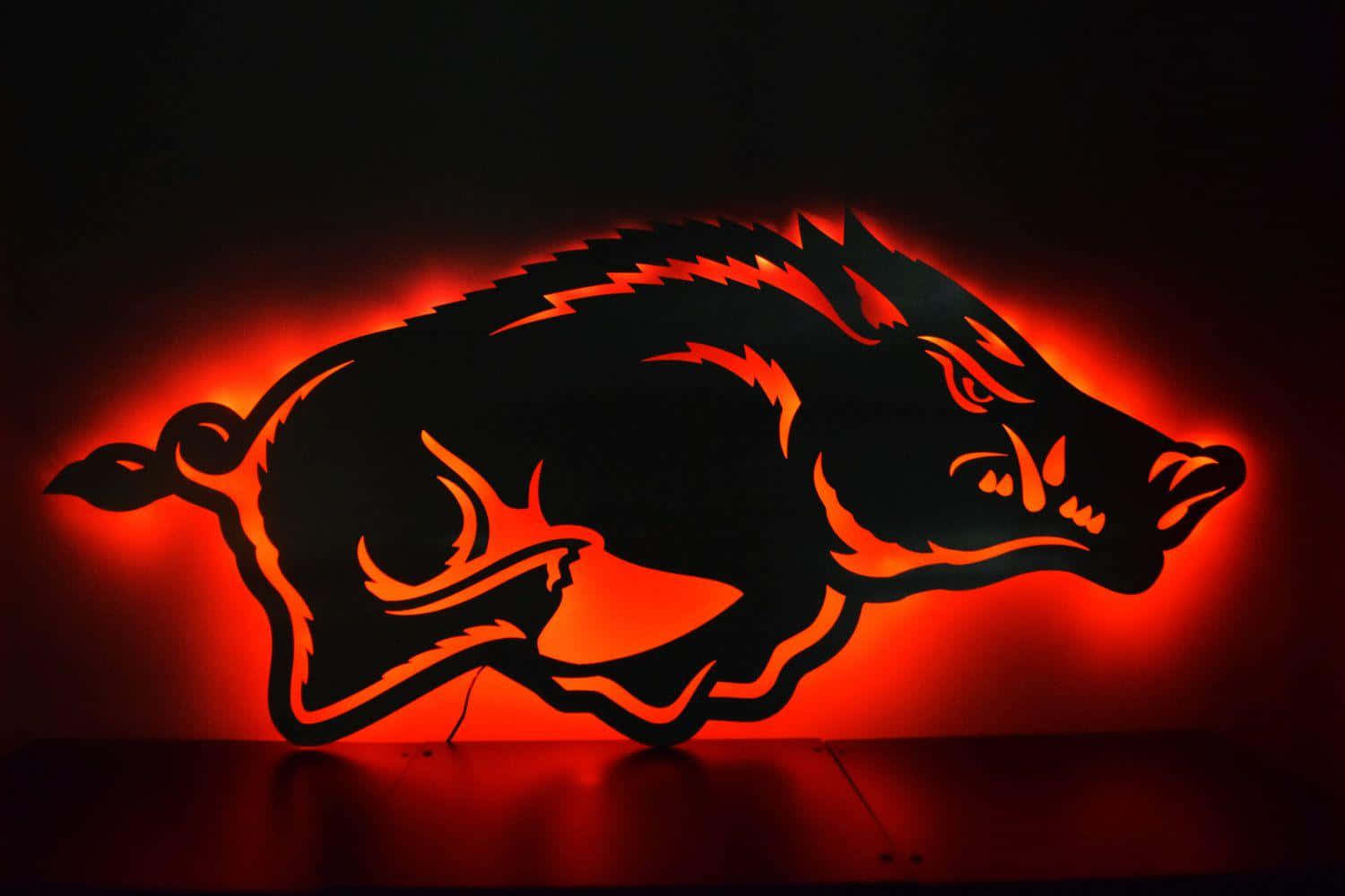 Arkansas Razorbacks, red silhouette, charging wild boar, HD Desktop Wallpaper