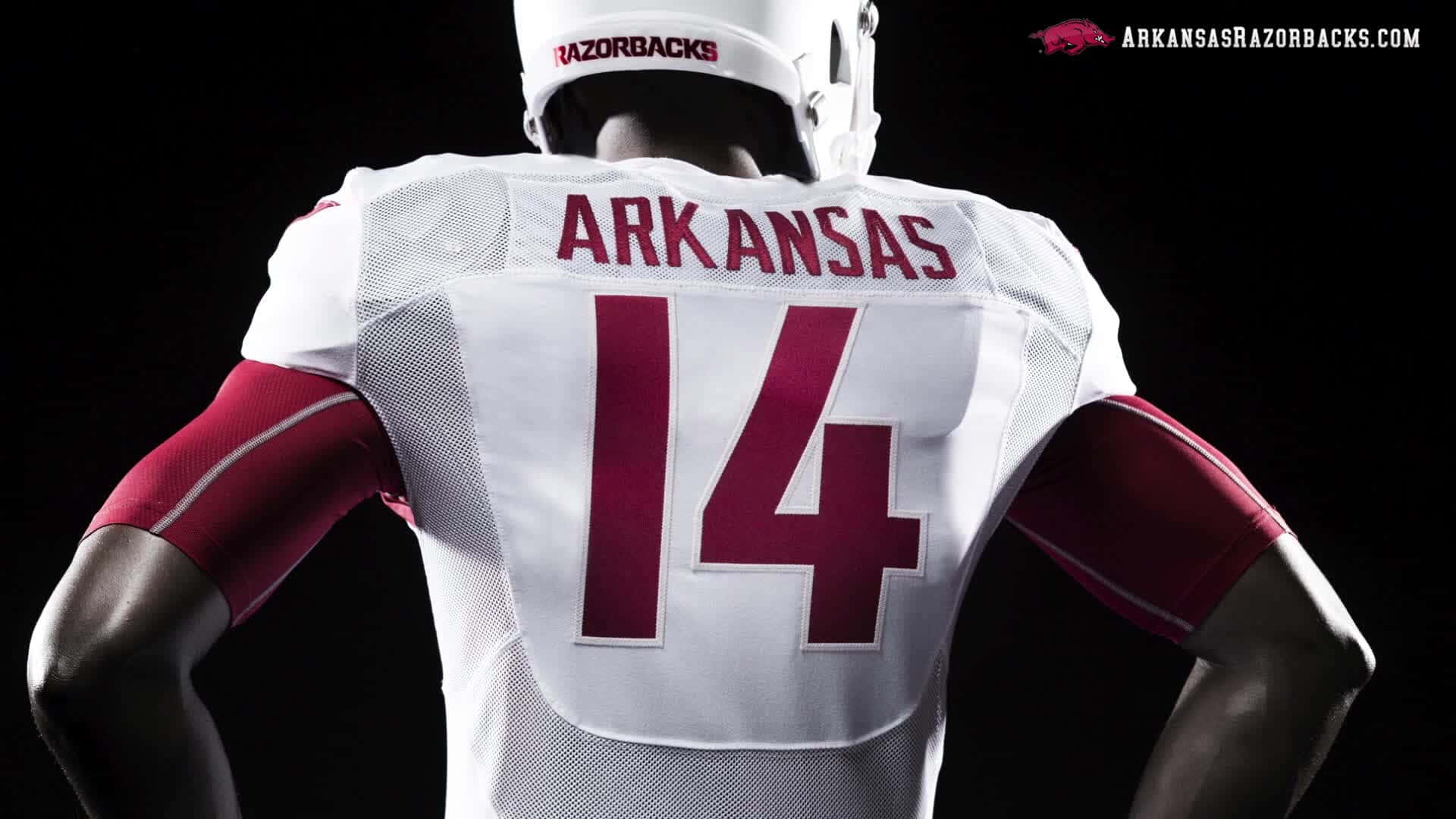 Arkansas Razorbacks, white Arkansas Razorbacks jersey, number 14, Full HD Desktop Wallpaper