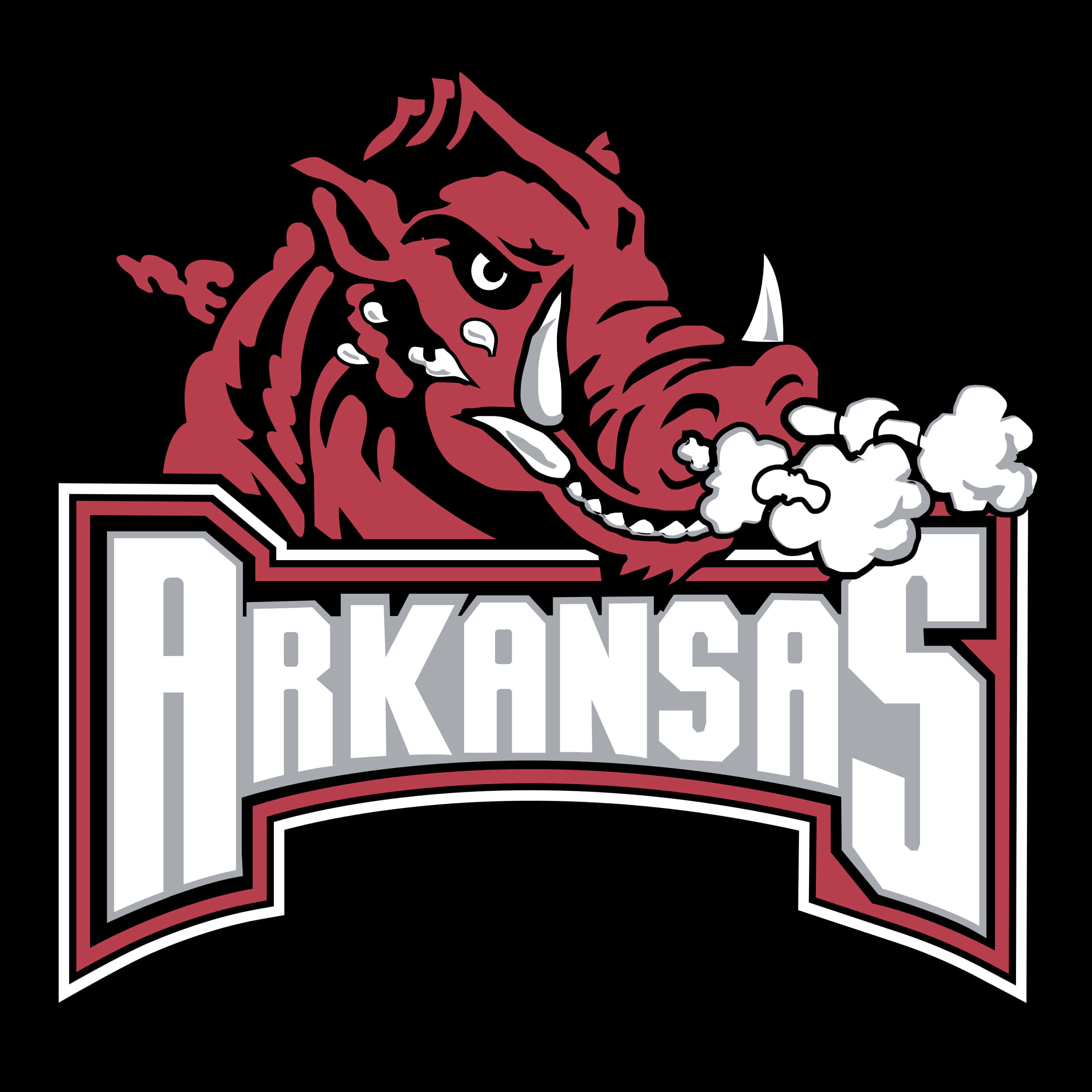 Arkansas Razorbacks, red cartoon razorback, white tusks, Full HD Desktop Wallpaper
