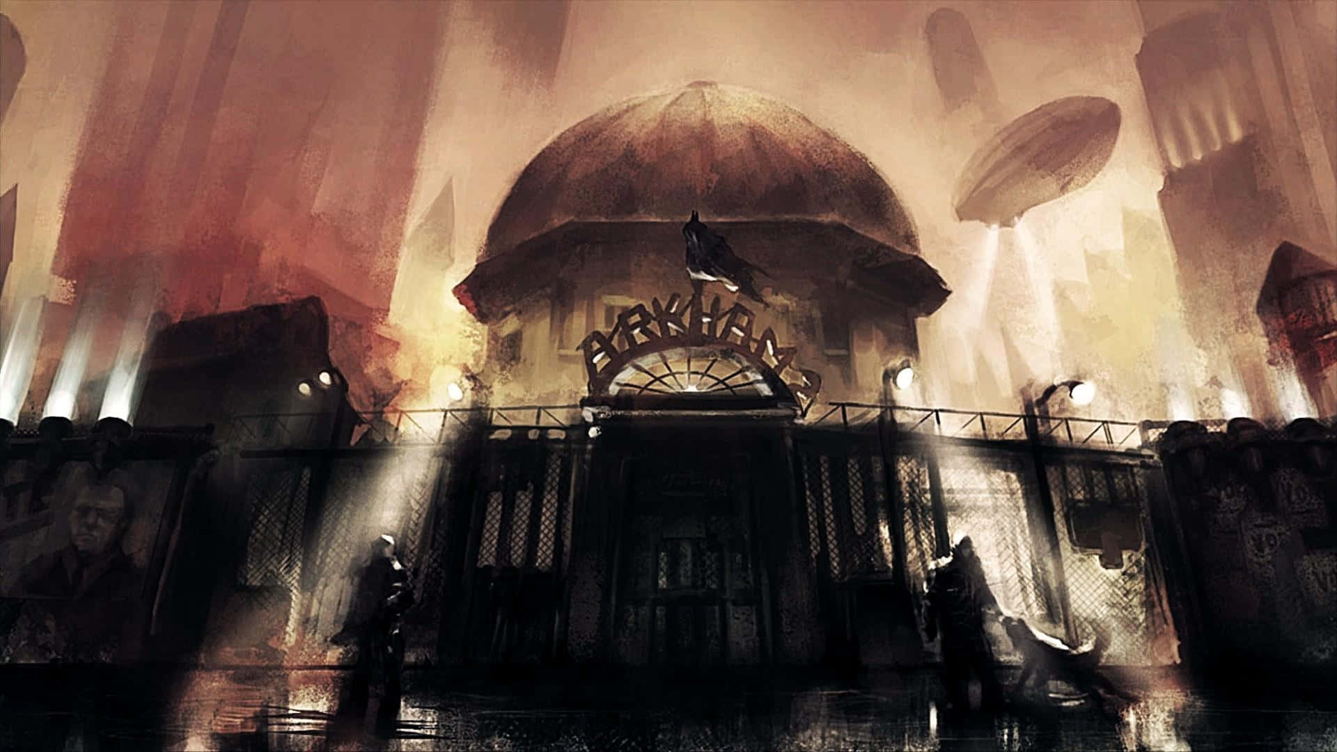 Arkham City, gates, domed building, Full HD Desktop Wallpaper