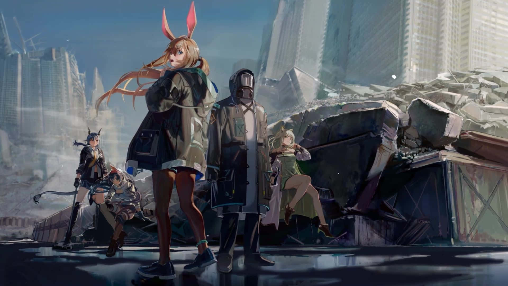 Arknights, anime characters, ruined futuristic cityscape, Full HD Desktop Wallpaper