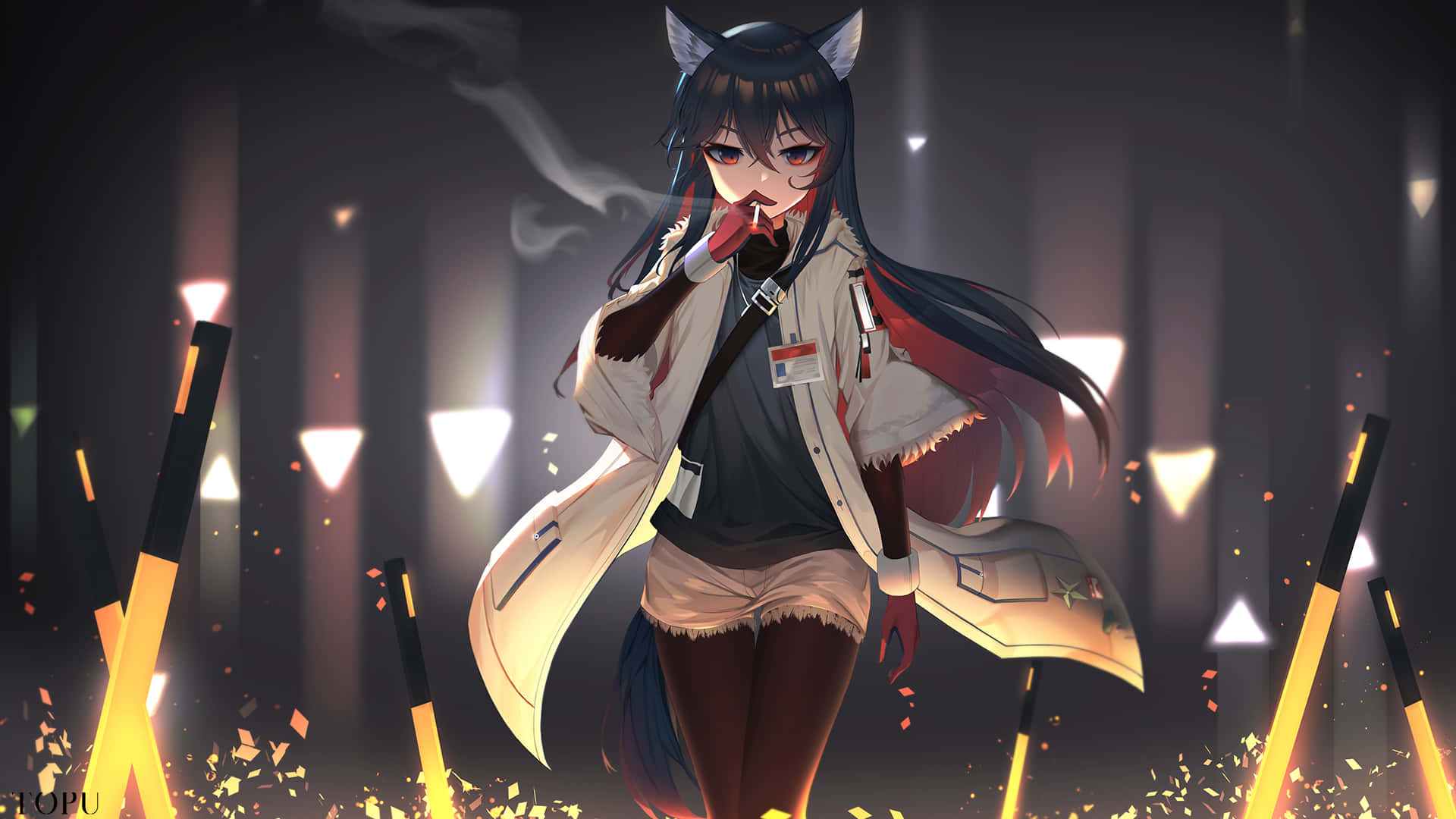 Arknights, cat-eared anime girl, white coat, Full HD Desktop Wallpaper