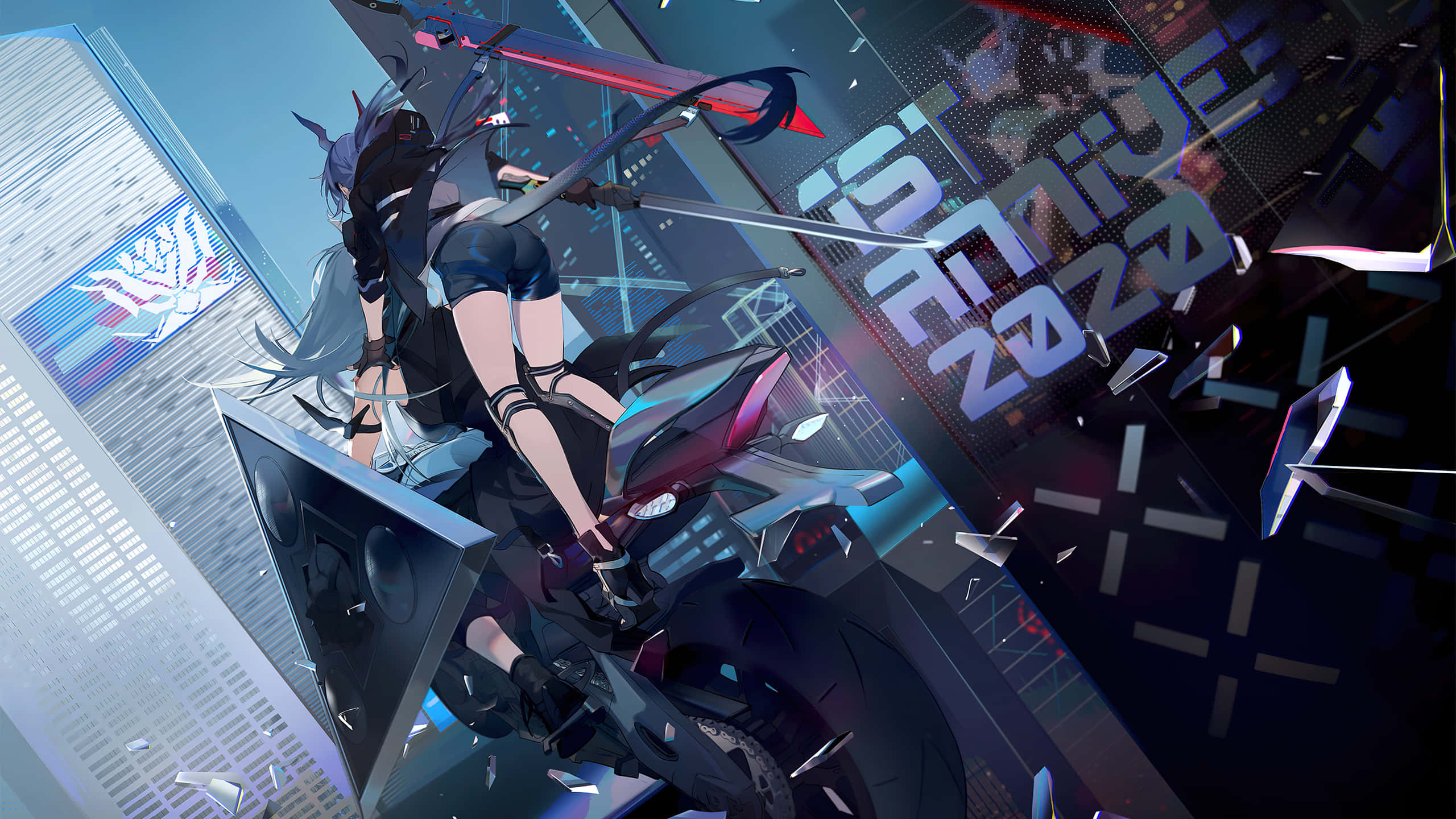 Arknights 4K, cyberpunk anime girl, dark hair, 2K Desktop Wallpaper