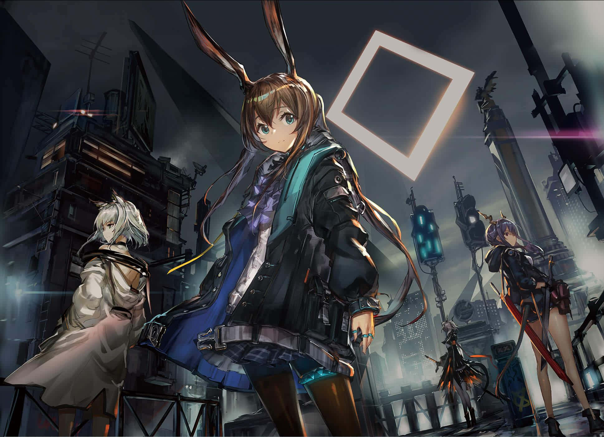 Arknights 4K, rabbit-eared anime girl, trench coat, Full HD Desktop Wallpaper