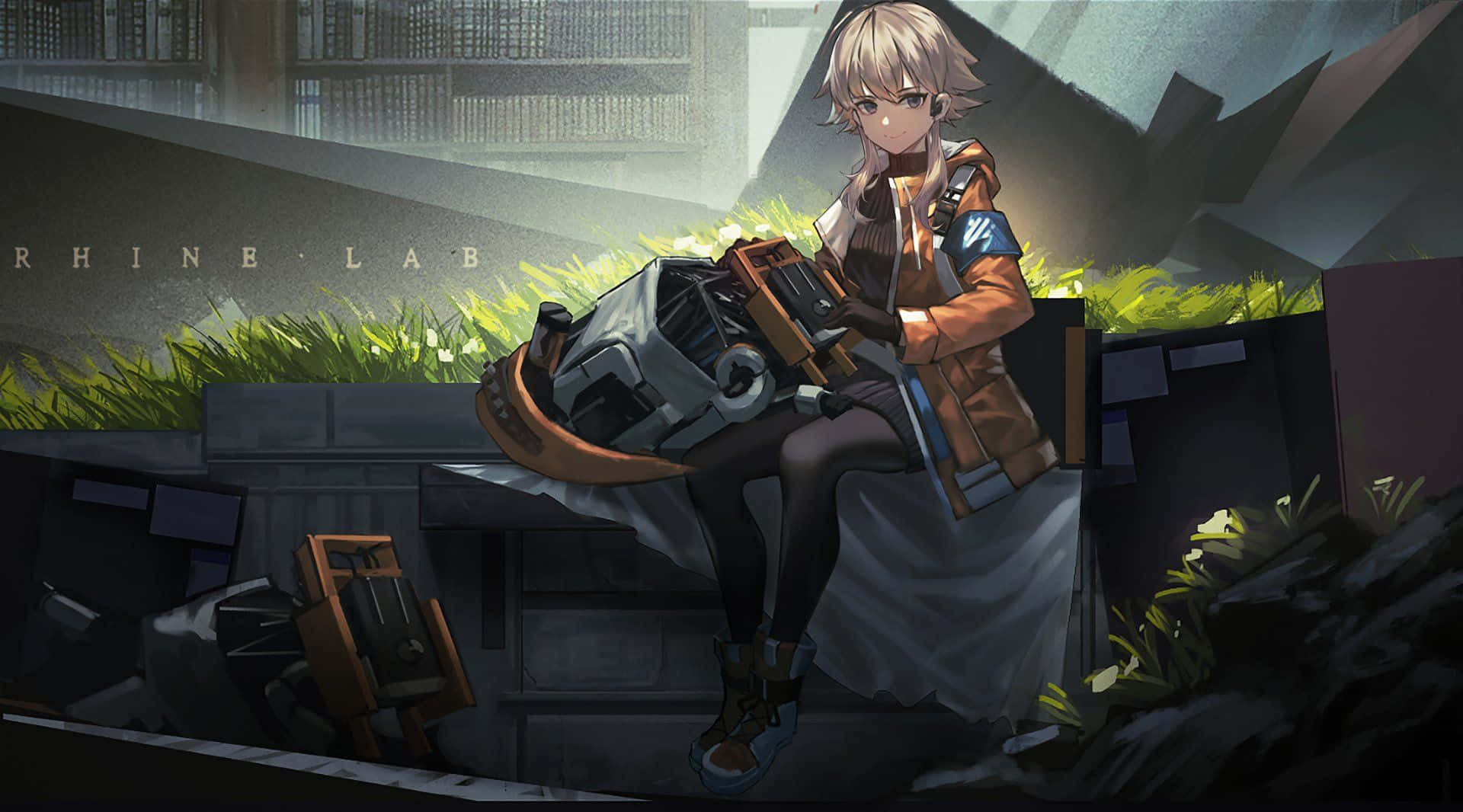Arknights, blonde anime girl, orange jacket, Full HD Desktop Wallpaper