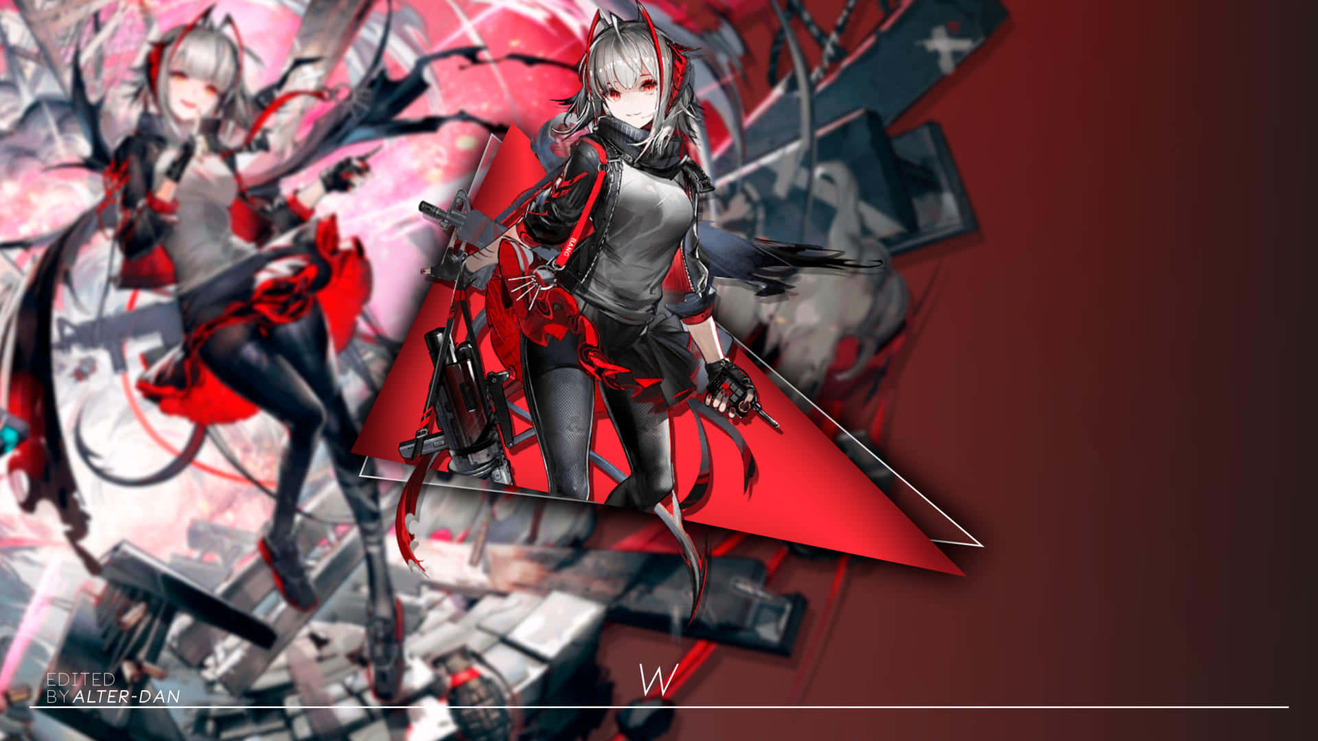 Arknights, silver hair, red accents, Full HD Desktop Wallpaper