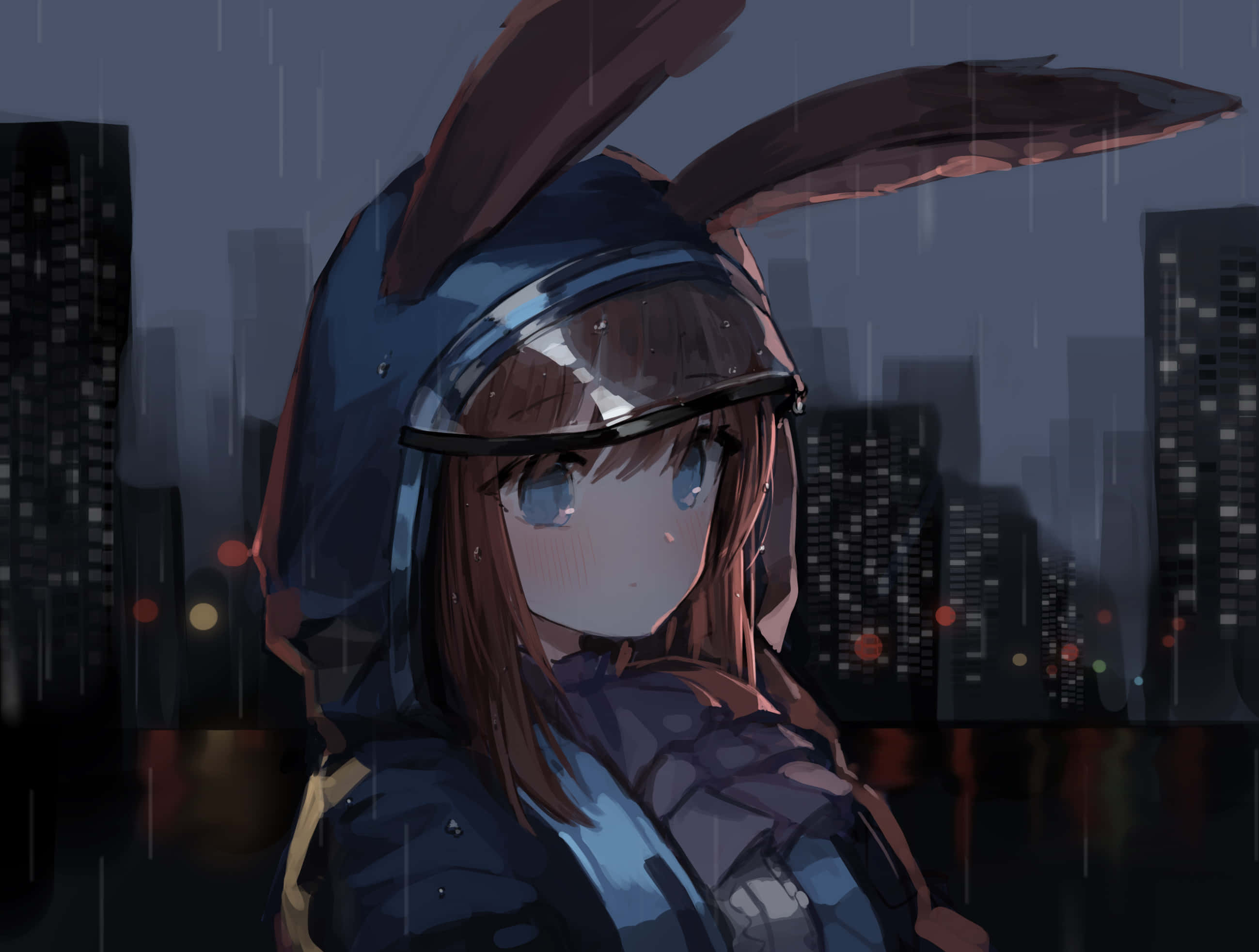 Arknights, anime girl, blue bunny hood, 2K Desktop Wallpaper