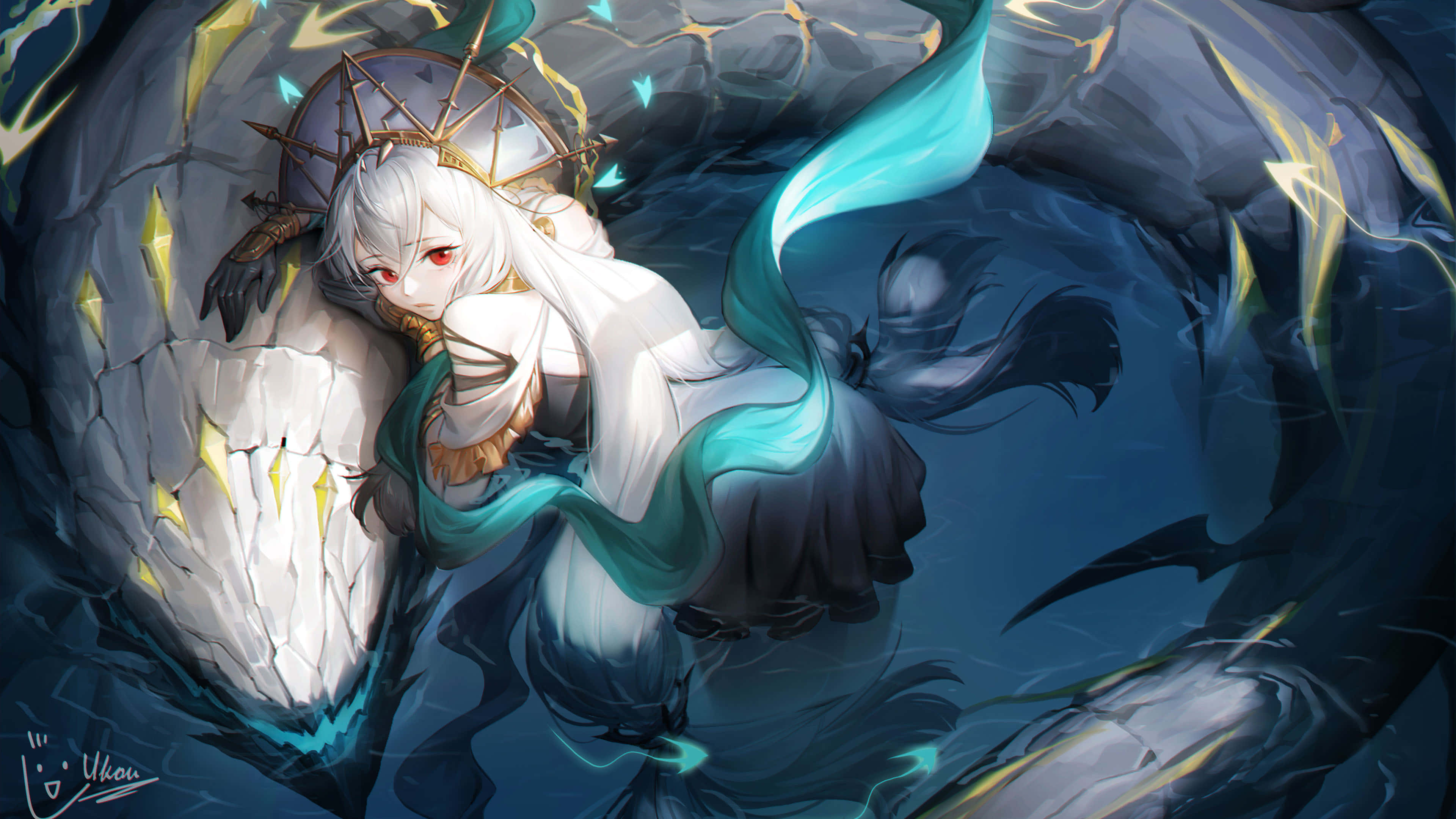 Arknights 4K, white-haired anime girl, red eyes, 4K Desktop Wallpaper