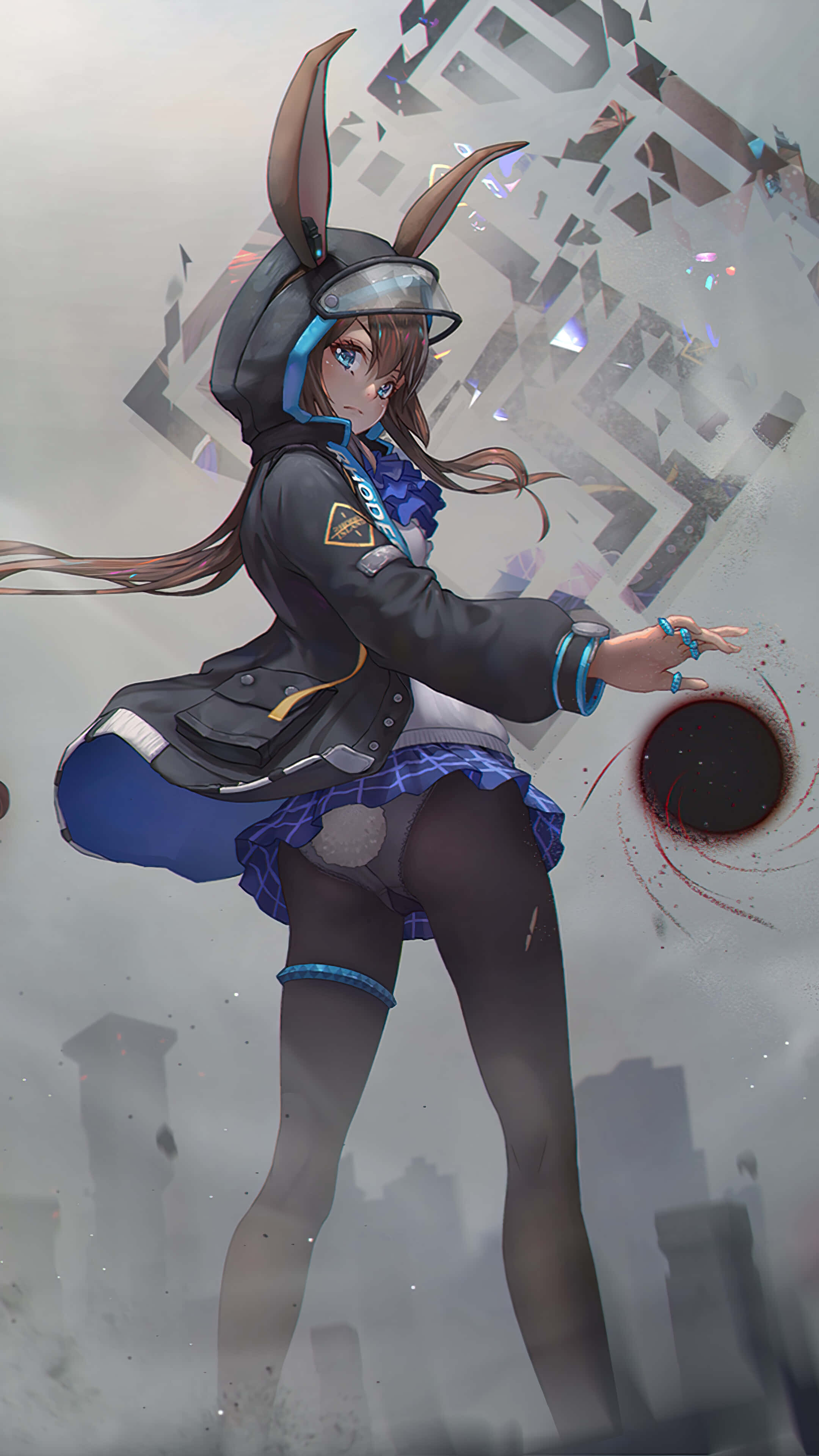 Arknights, bunny-eared anime girl, futuristic jacket and skirt, 4K Phone Wallpaper
