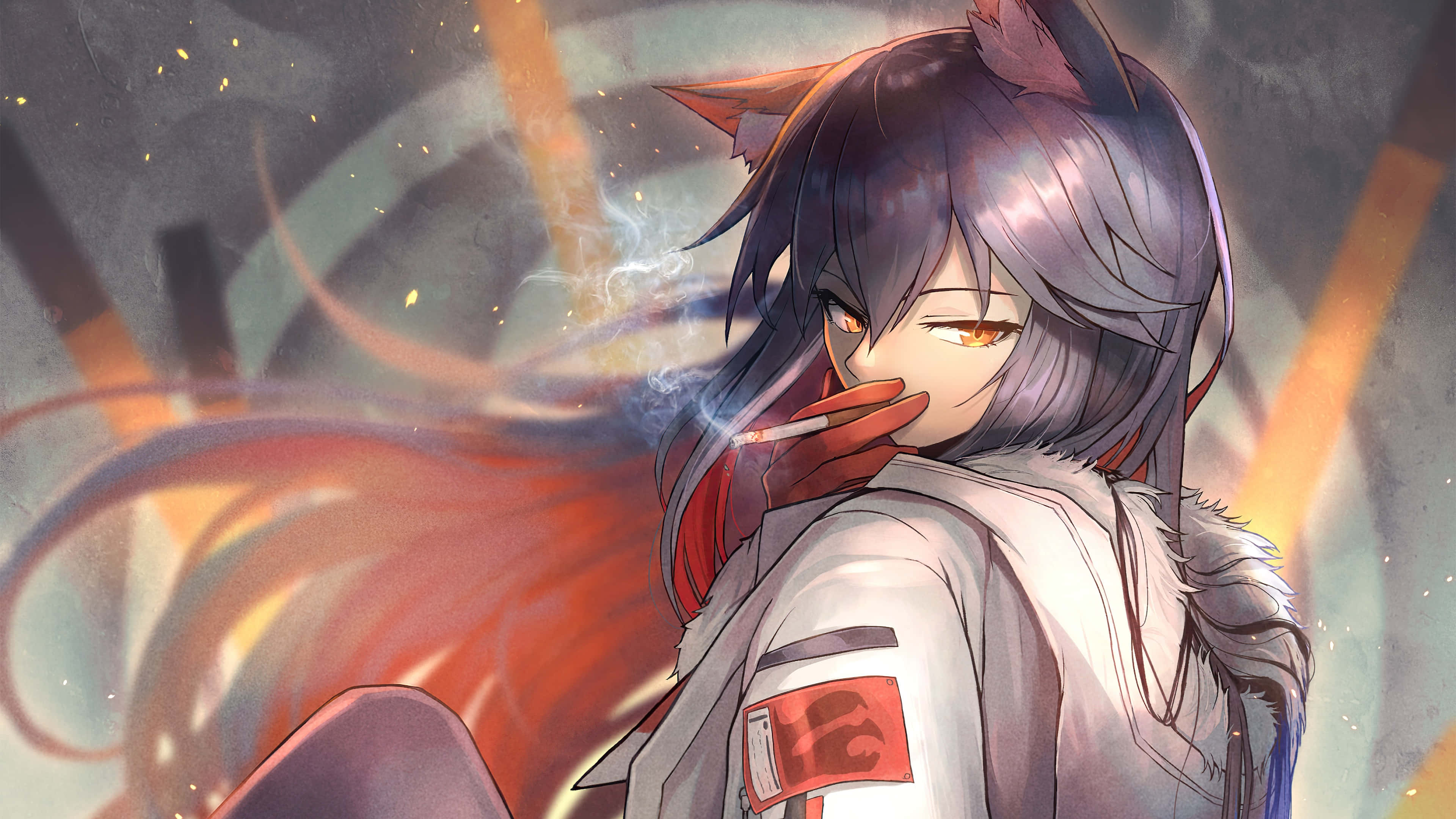 Arknights 4K, fox-eared anime girl, dark hair, 4K Desktop Wallpaper