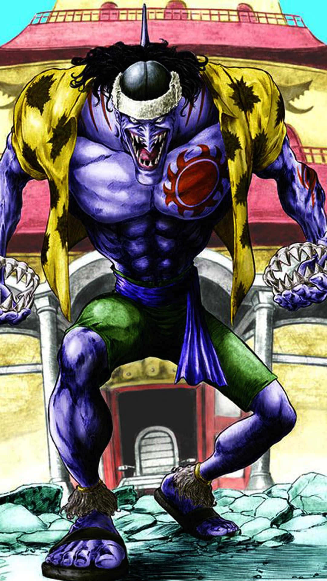 Arlong Park, purple-skinned anime monster, spiked helmet, Full HD Phone Wallpaper