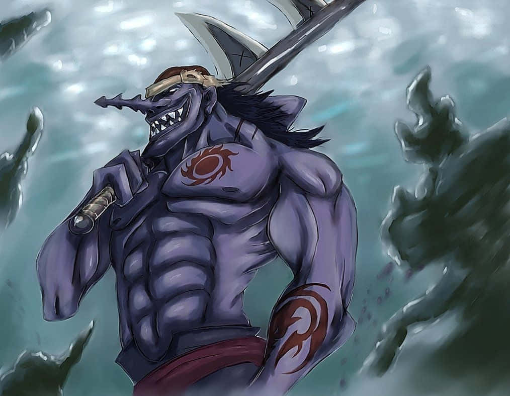 Arlong Park, purple-skinned anime warrior, shark teeth, SD Desktop Wallpaper