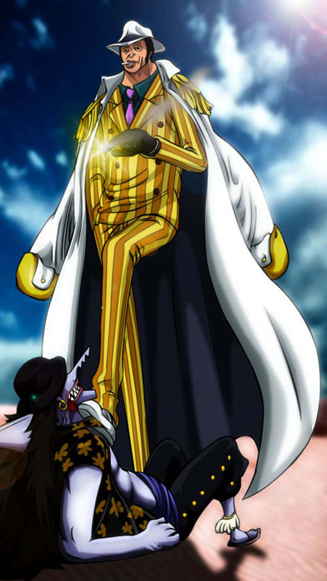 Arlong Park, anime pirate, gold striped suit, Full HD Phone Wallpaper