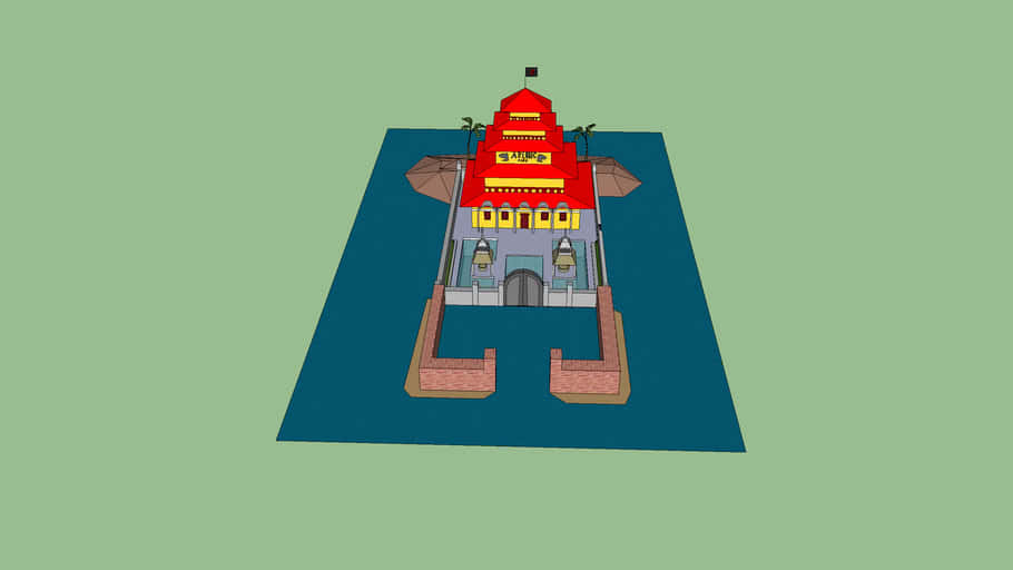 Arlong Park, red roof, yellow accents, SD Desktop Wallpaper