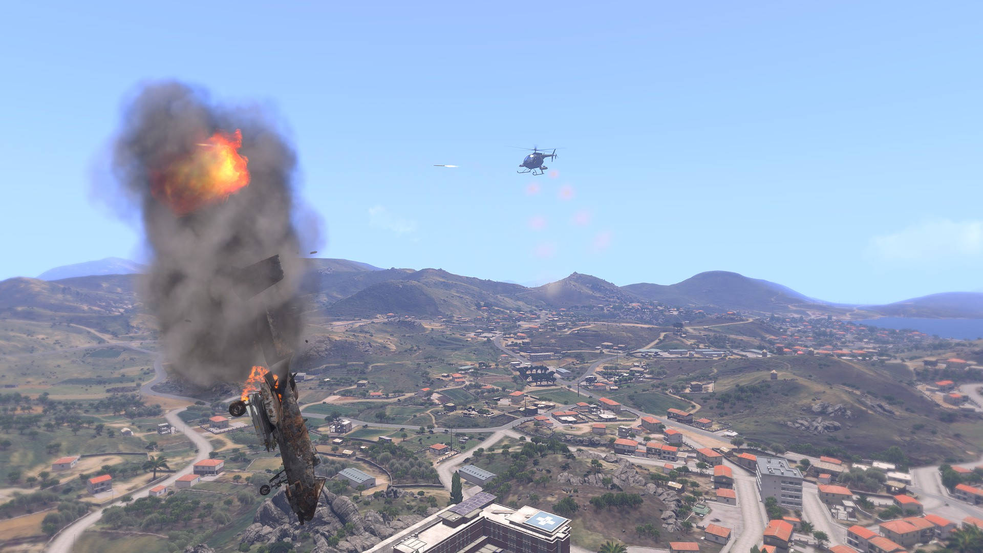 Arma 3, helicopter, explosion, Full HD Desktop Wallpaper