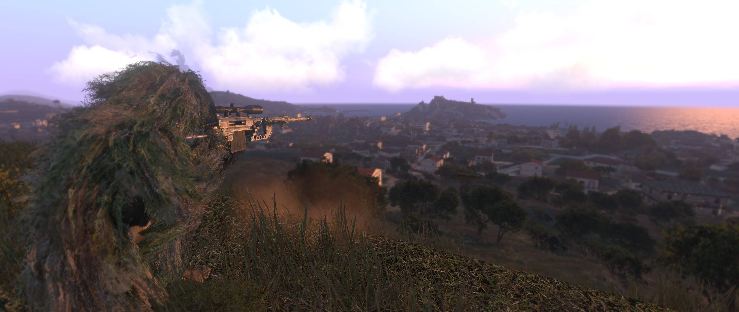 Arma 3, ghillie suit, grassy hill, 2K Desktop Wallpaper