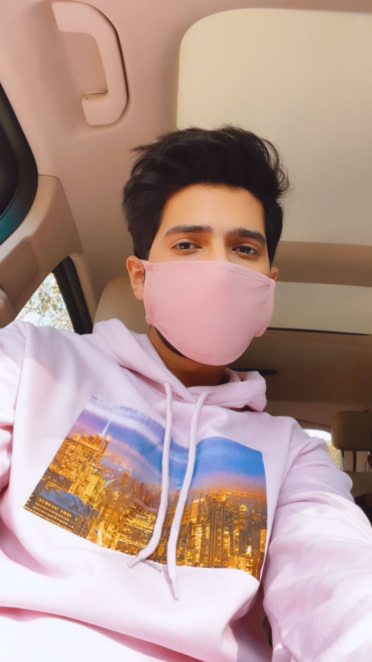 Armaan Malik, pink face mask, matching hoodie, Full HD Phone Wallpaper