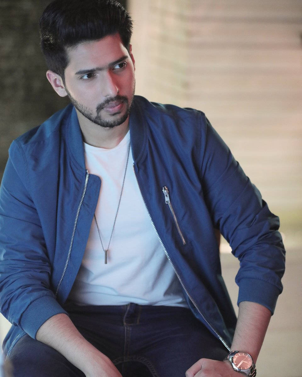 Armaan Malik, navy bomber jacket, white tee, SD Phone Wallpaper