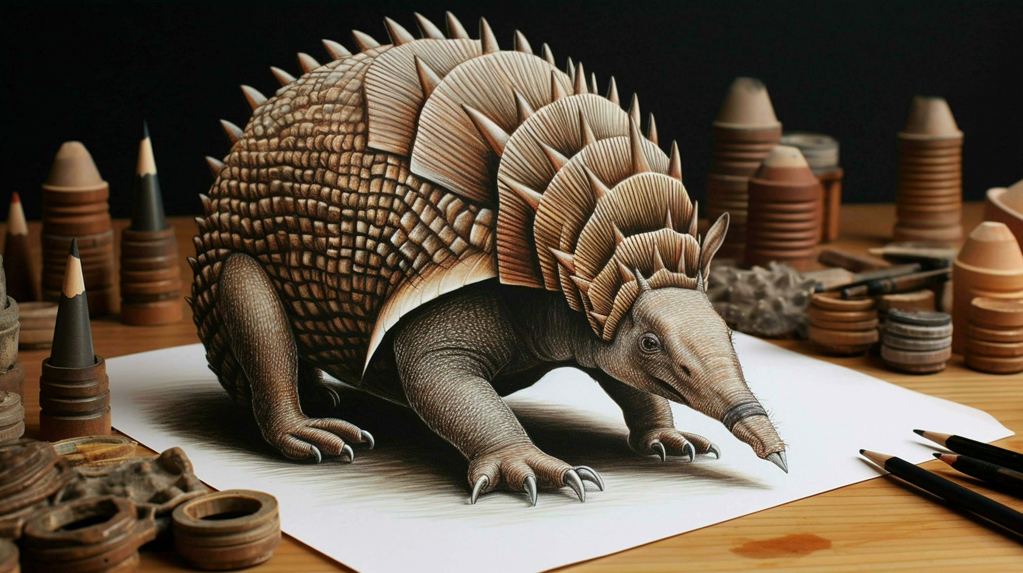 Armadillo, 3d-rendered, layered wood, 2K Desktop Wallpaper