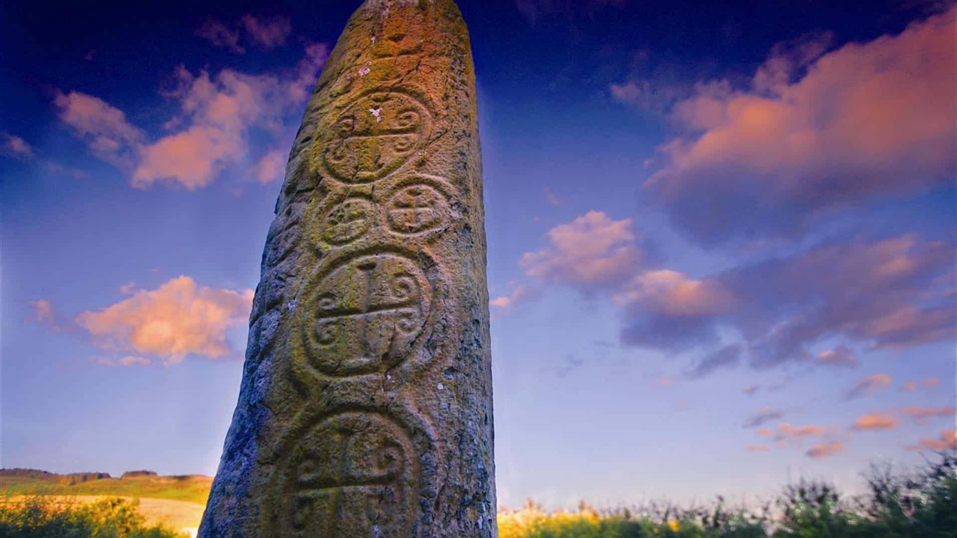 Armagh, ancient standing stone, twilight sky, Full HD Desktop Wallpaper