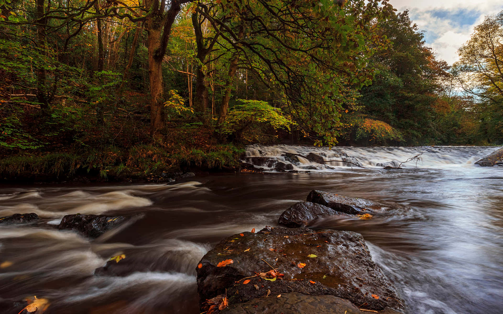 Armagh, autumn river, mossy rocks, Full HD Desktop Wallpaper