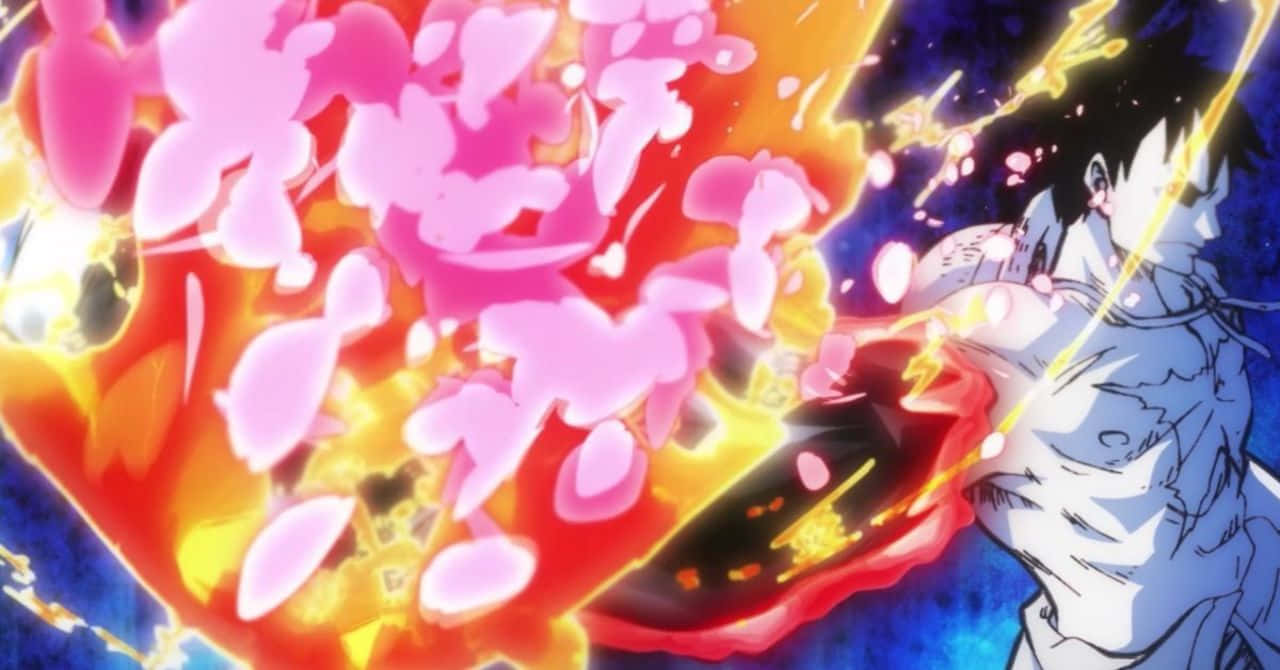 Armament Haki, fiery pink and orange energy blast, dark cosmic backdrop, HD Desktop Wallpaper
