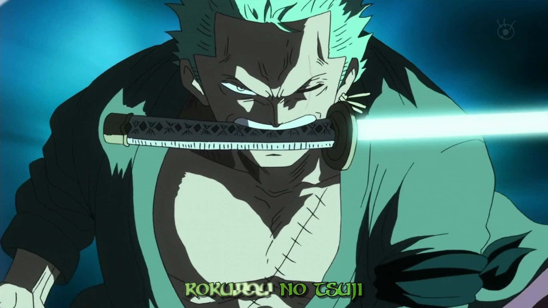 Armament Haki, green hair, sword in his mouth, Full HD Desktop Wallpaper