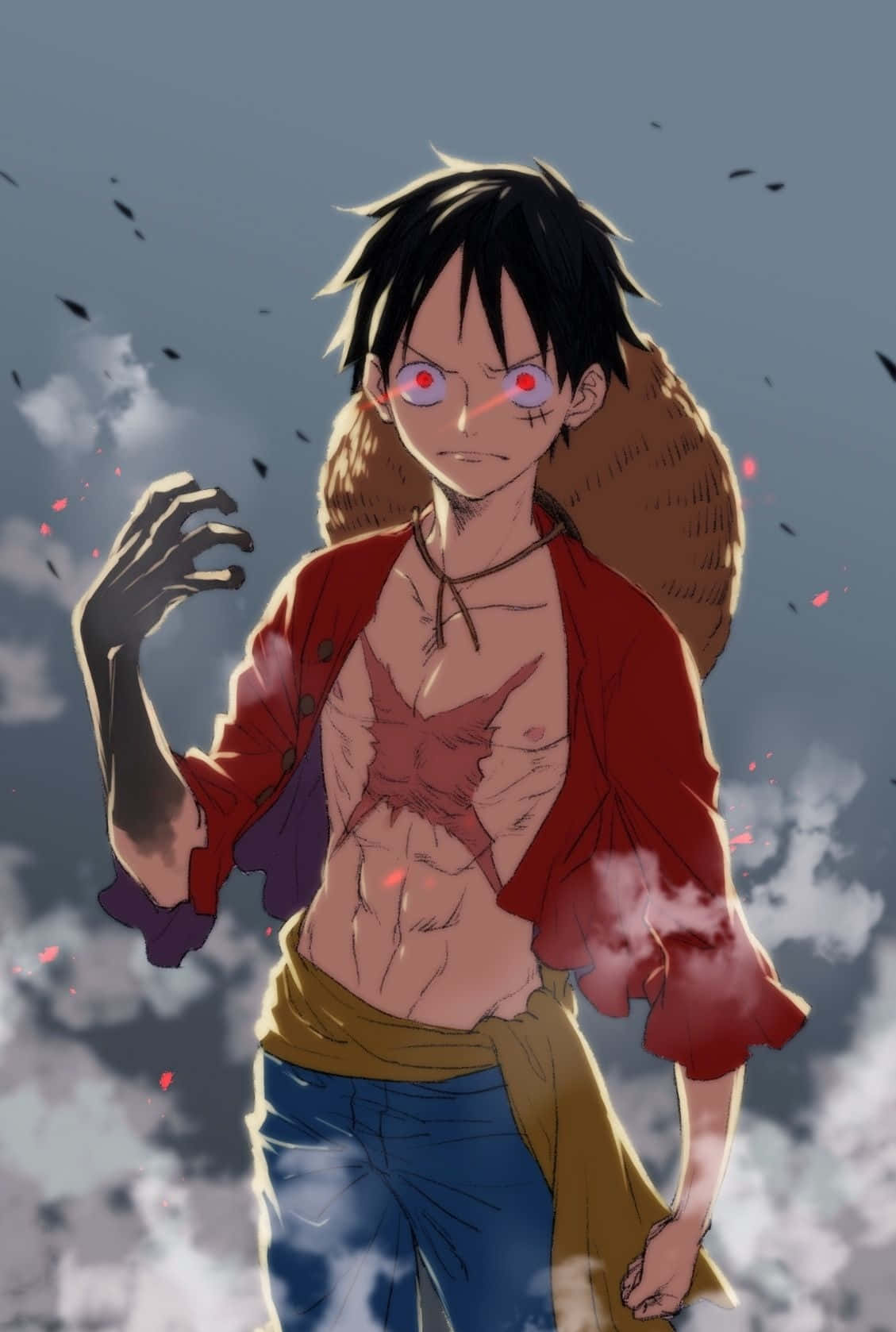 Armament Haki, glowing red eyes, torn red jacket, HD Phone Wallpaper