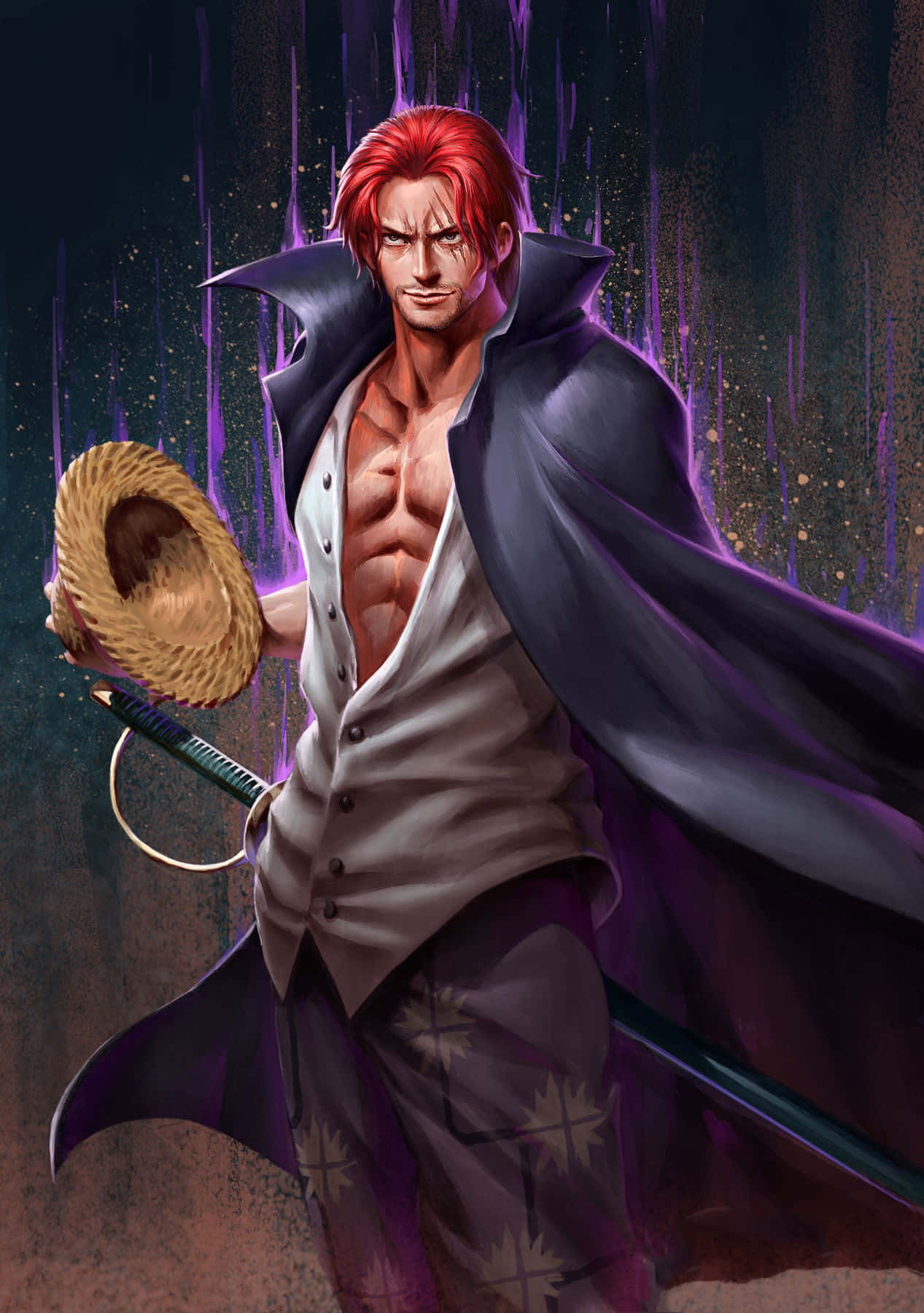 Armament Haki, red-haired anime warrior, dark cloak, HD Phone Wallpaper