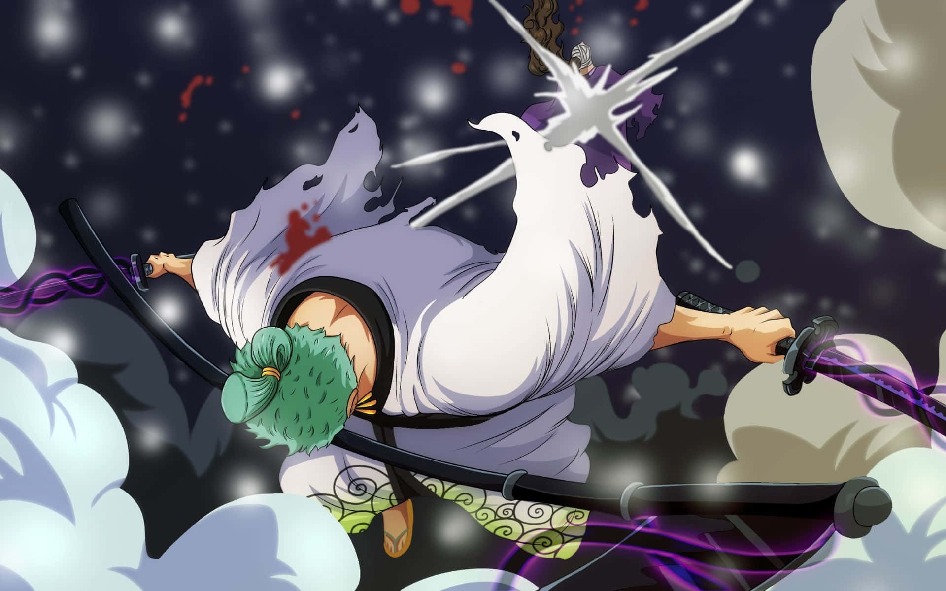 Armament Haki, green-haired anime swordsman, white robes, Full HD Desktop Wallpaper