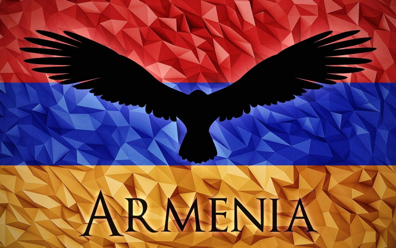 Armenia flag, black eagle silhouette, bold red blue and gold geometric facets, HD Desktop Wallpaper
