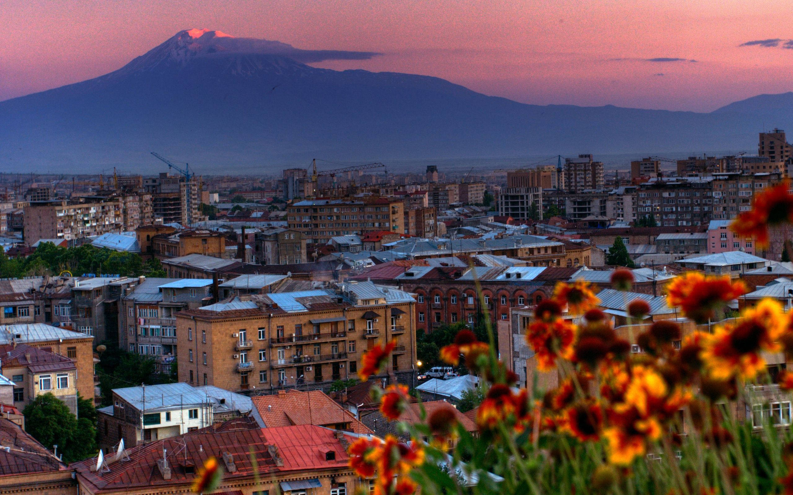 Armenia, sunset, snow-capped mountain, 2K Desktop Wallpaper