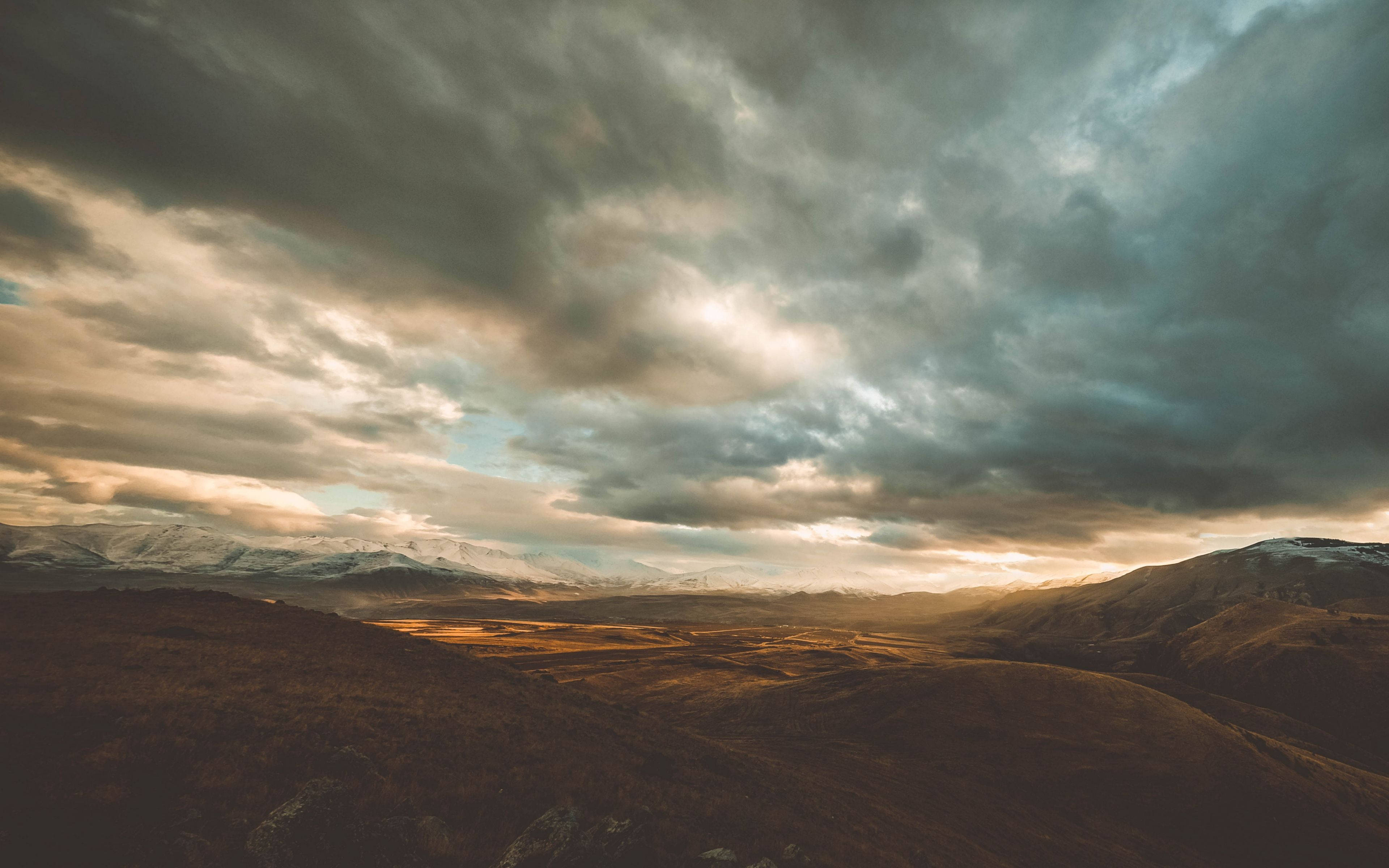 Armenia, cloudy landscape, golden light, 4K Desktop Wallpaper