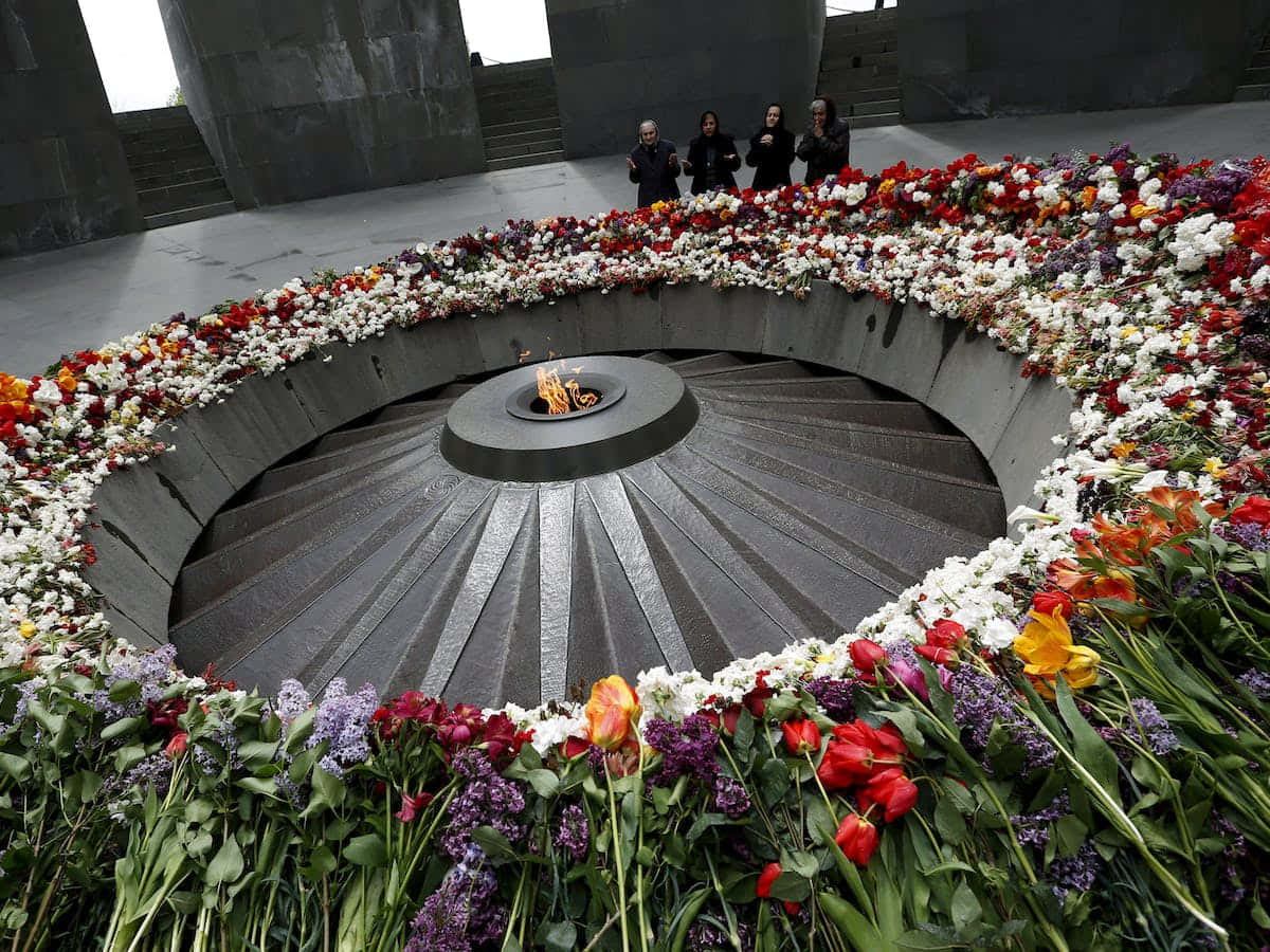 Armenian Genocide Memorial, eternal flame, circular stone monument, SD Desktop Wallpaper
