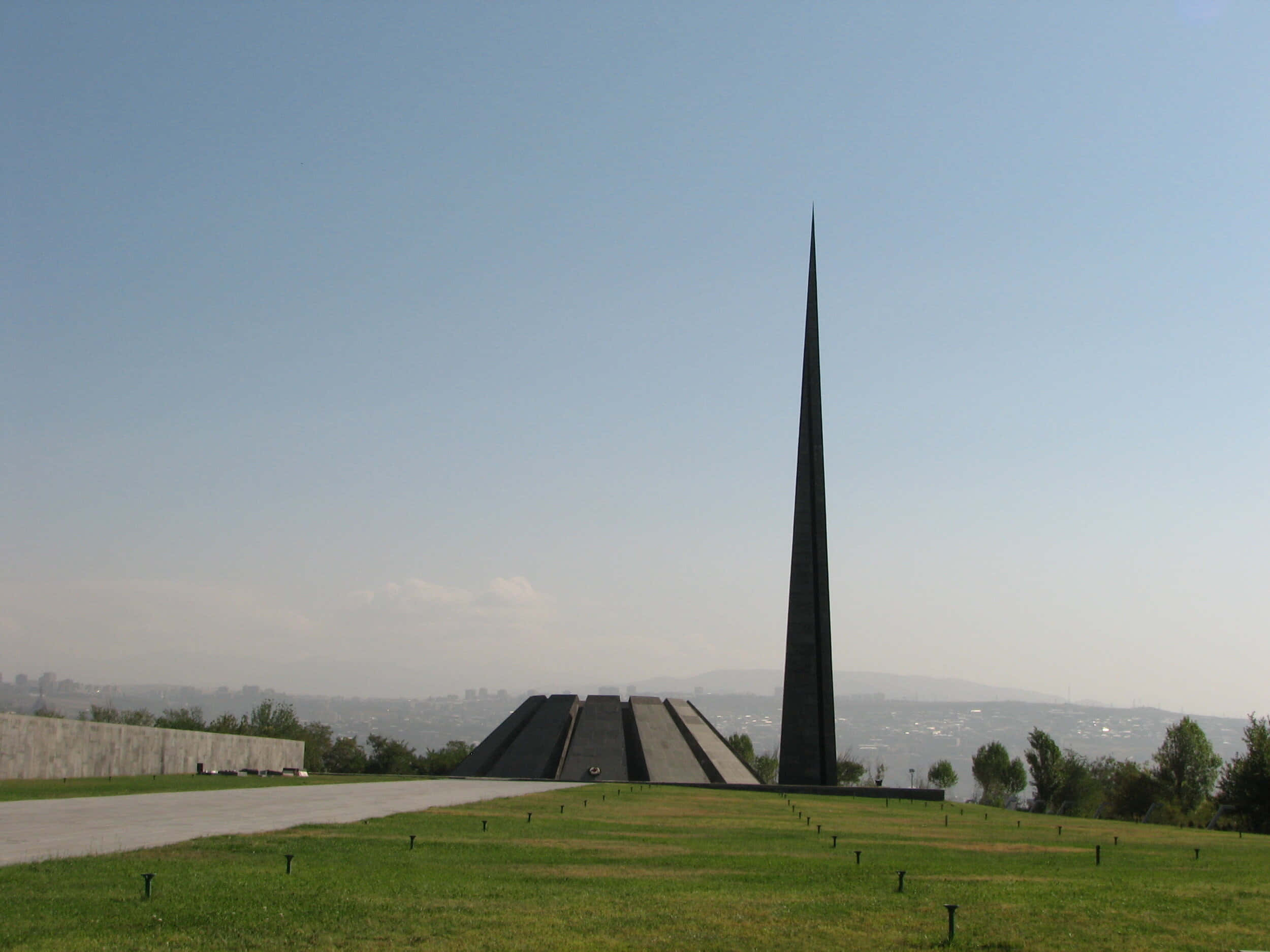 Armenian Genocide Memorial, black spire, grassy hill, Full HD Desktop Wallpaper
