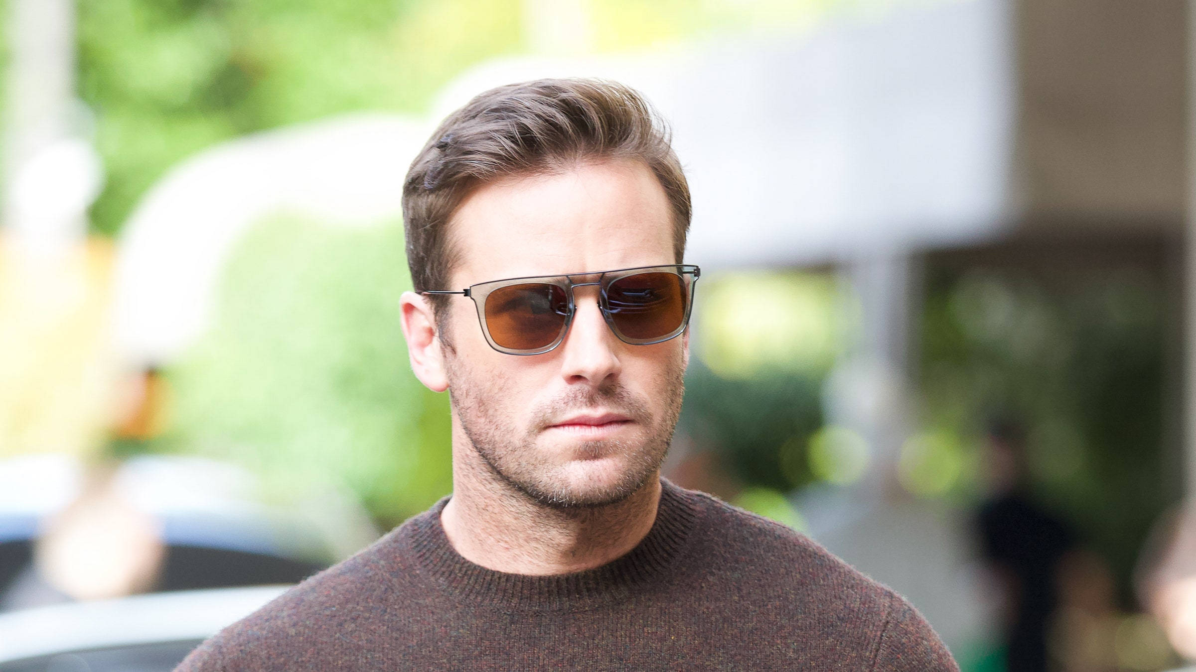 Armie Hammer, stylish eyewear, brown sweater, Full HD Desktop Wallpaper