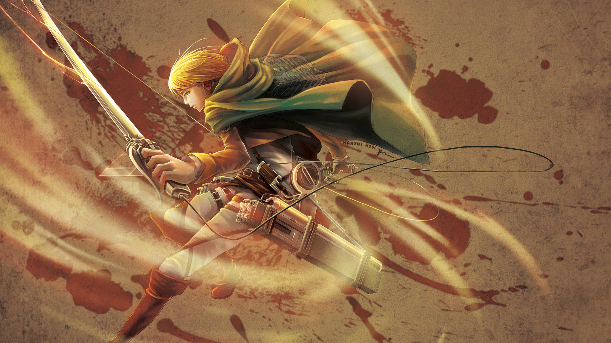 Armin Arlert, blonde anime warrior, green cloak, Full HD Desktop Wallpaper