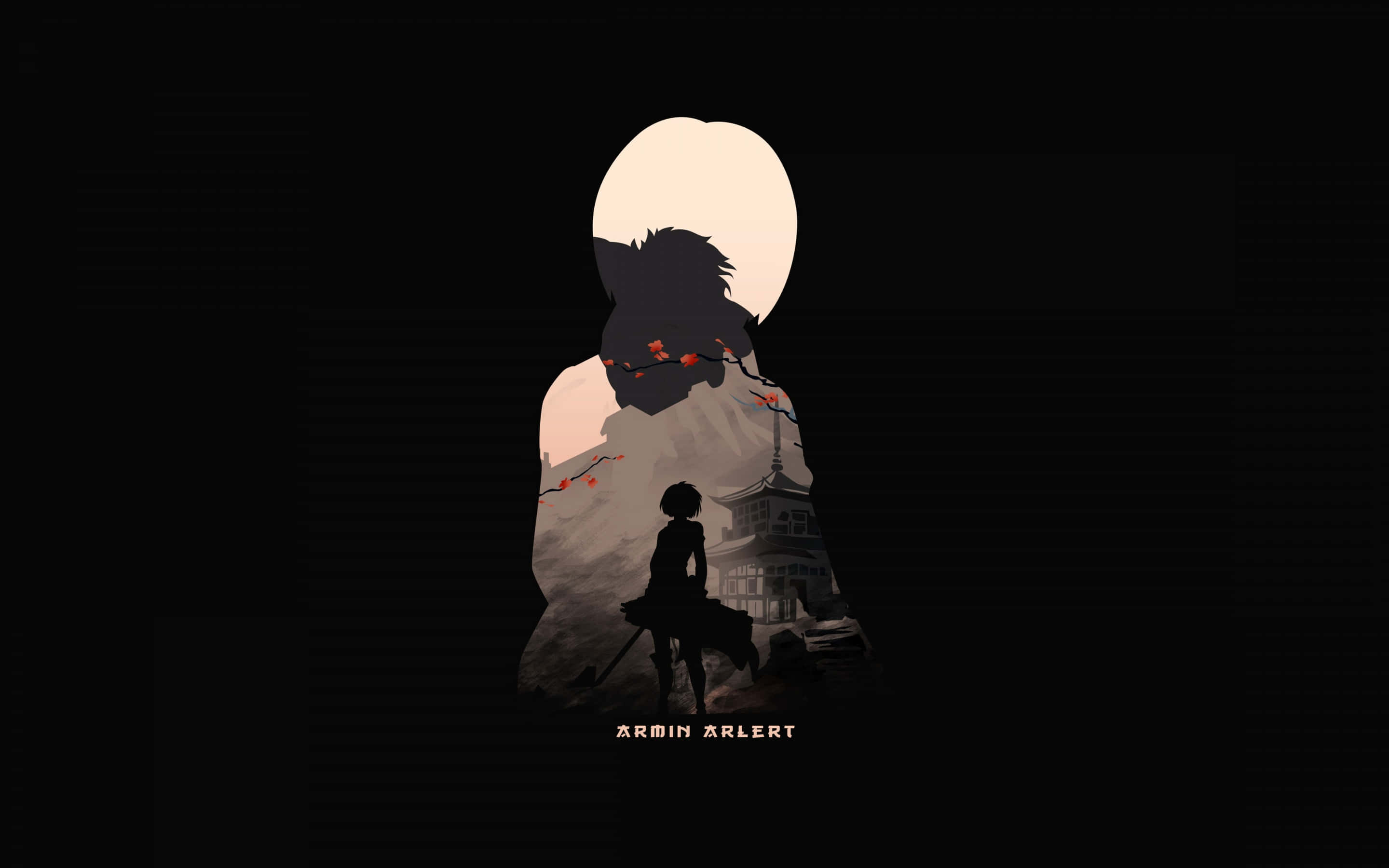 Armin Arlert, silhouette, glowing moon, 2K Desktop Wallpaper
